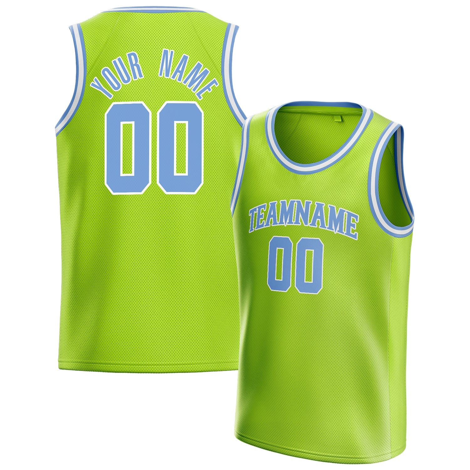 Custom Neon-Green Light-Blue Solid-Color Basketball Jersey