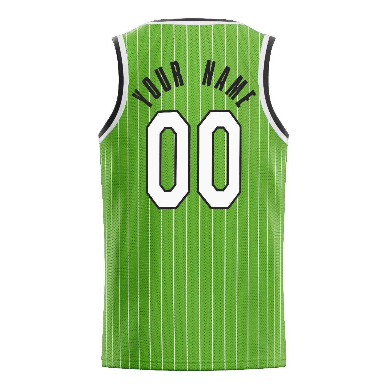 Custom Neon-Green White White-Pinstripe Basketball Jersey