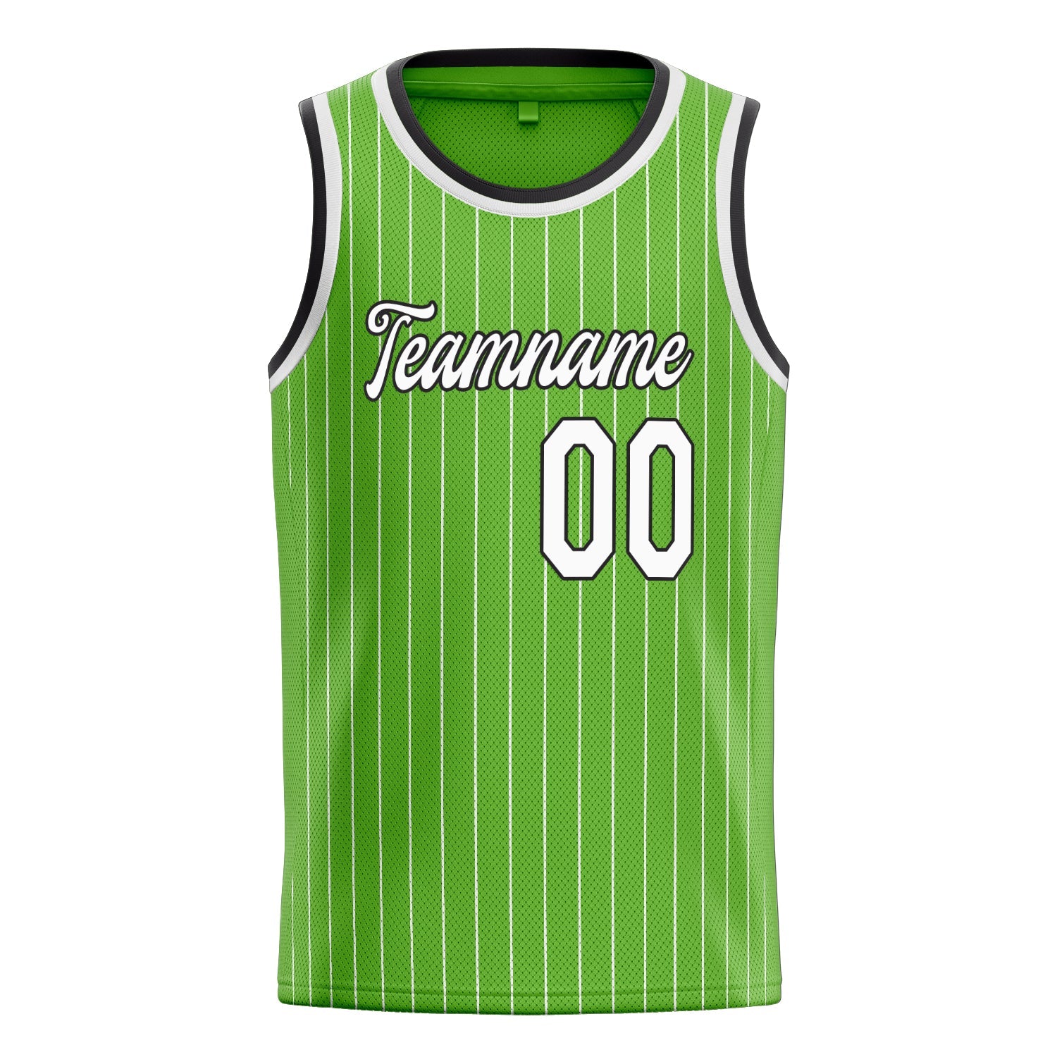 Custom Neon-Green White White-Pinstripe Basketball Jersey