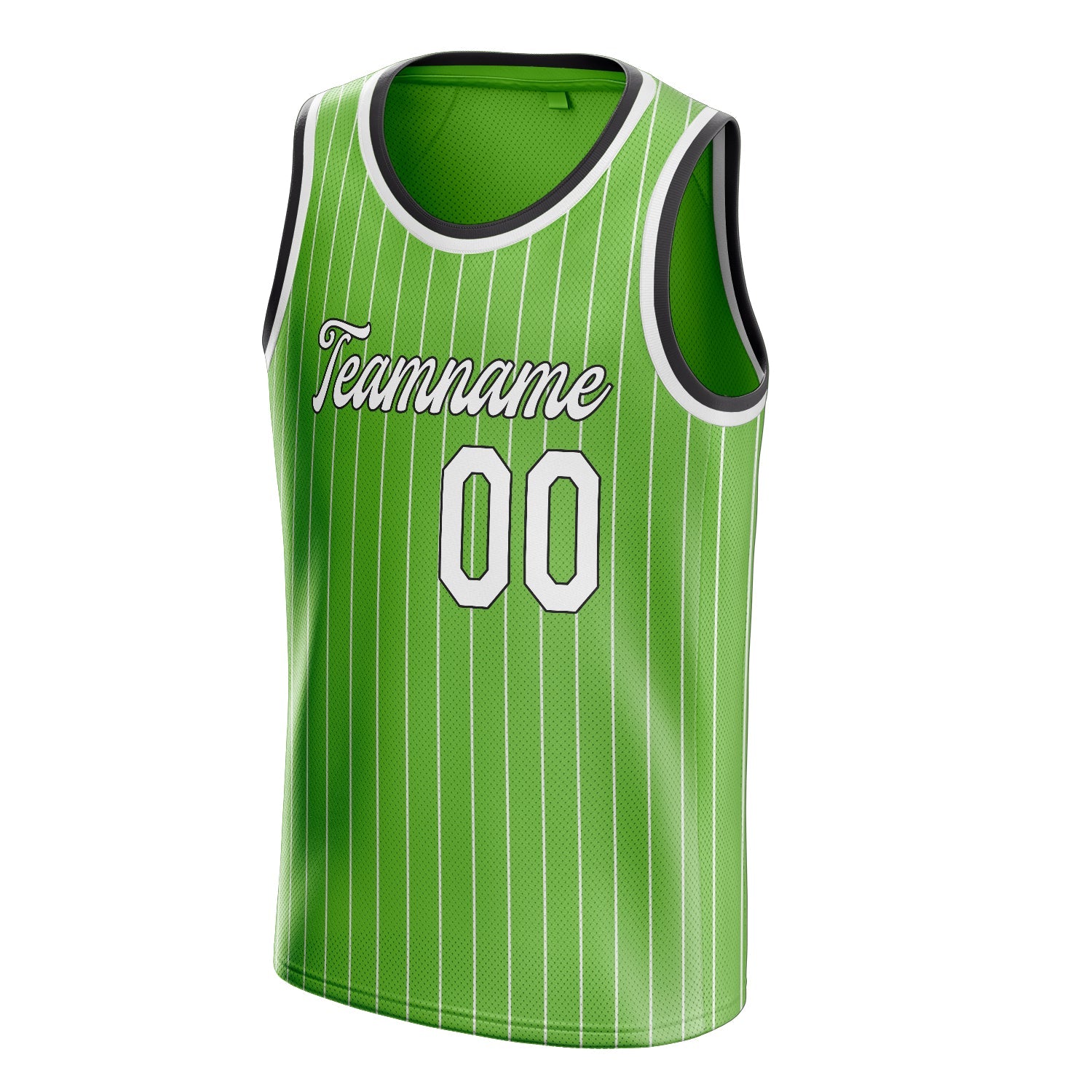 Custom Neon-Green White White-Pinstripe Basketball Jersey