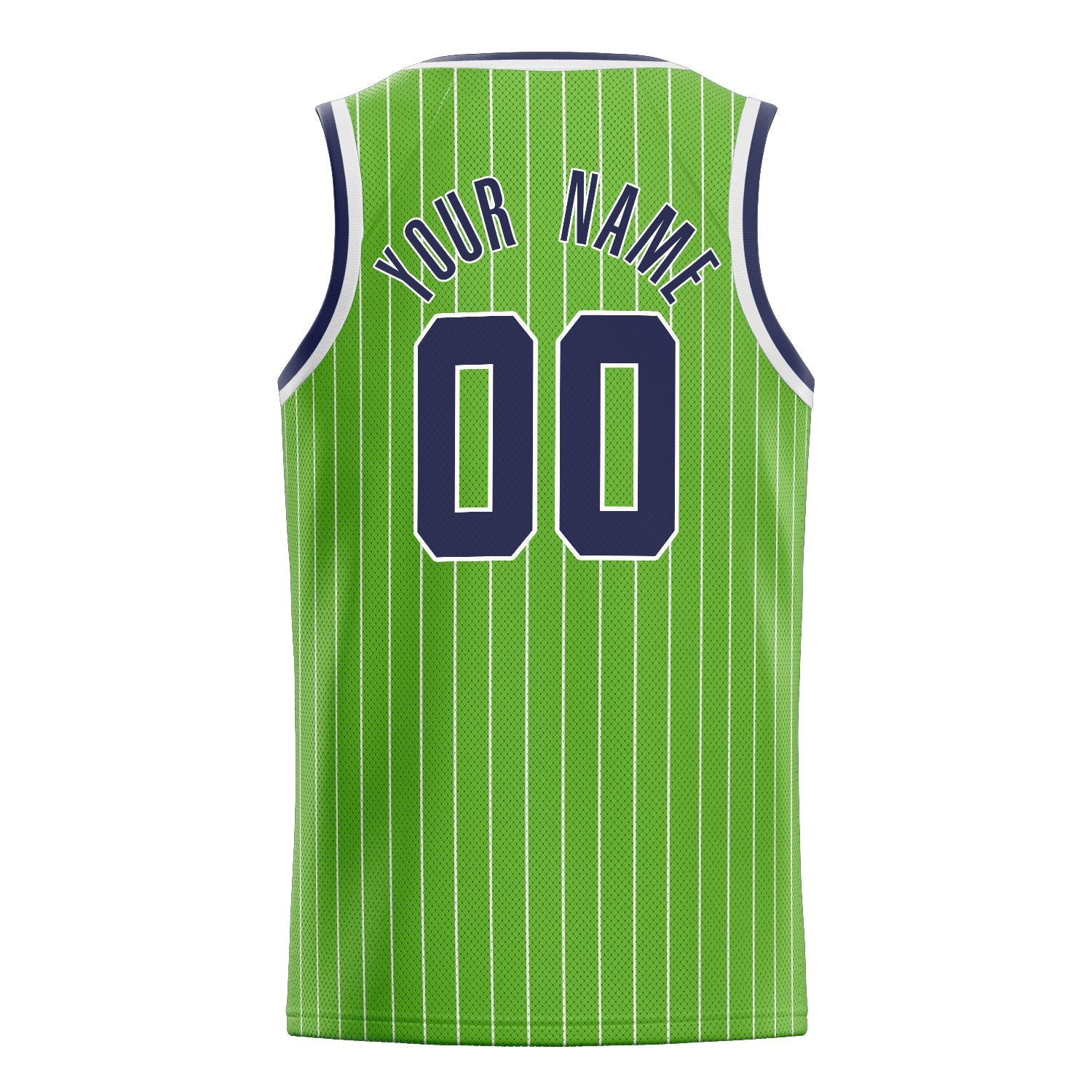 Custom Neon-Green Navy White-Pinstripe Basketball Jersey
