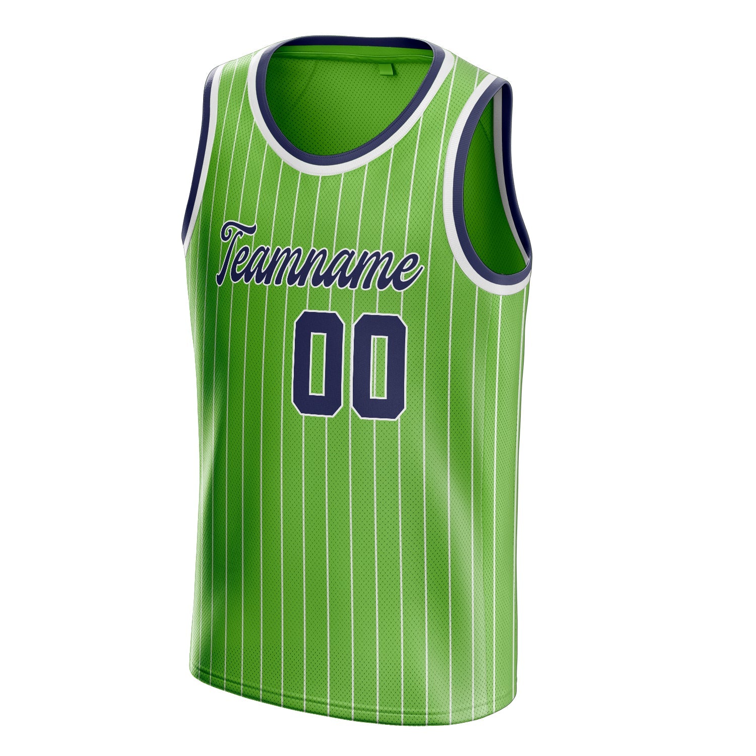 Custom Neon-Green Navy White-Pinstripe Basketball Jersey
