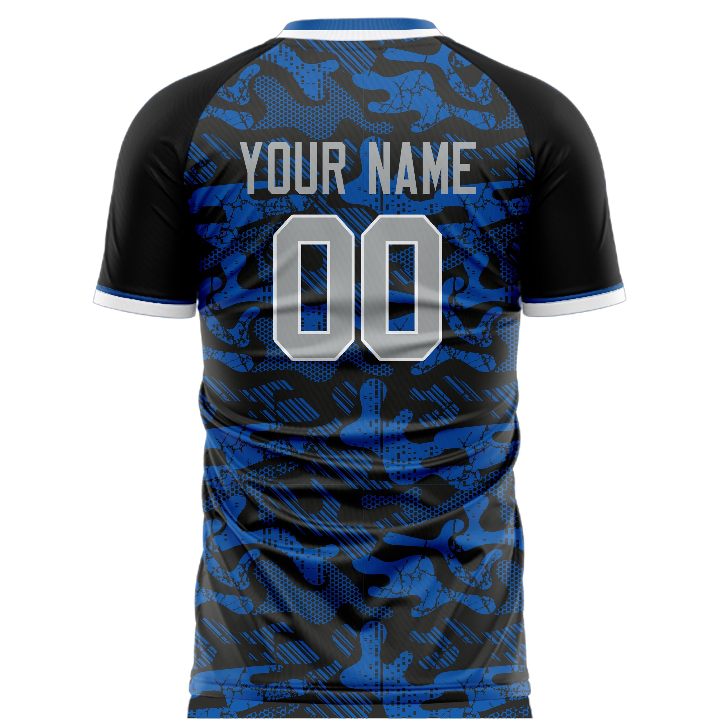 Custom Blue Black Pattern Soccer Jersey