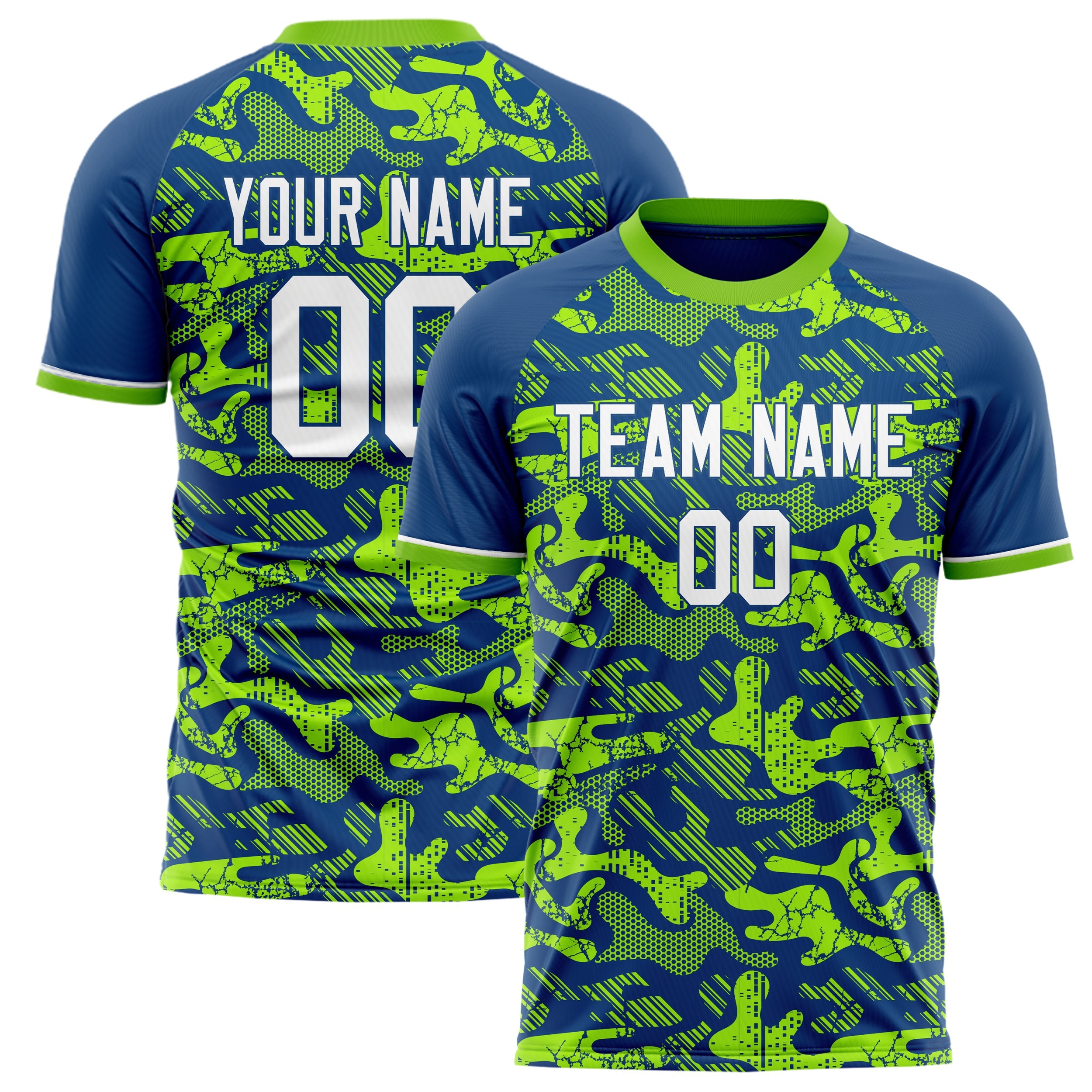 Custom Royal Neon Green Pattern Soccer Jersey