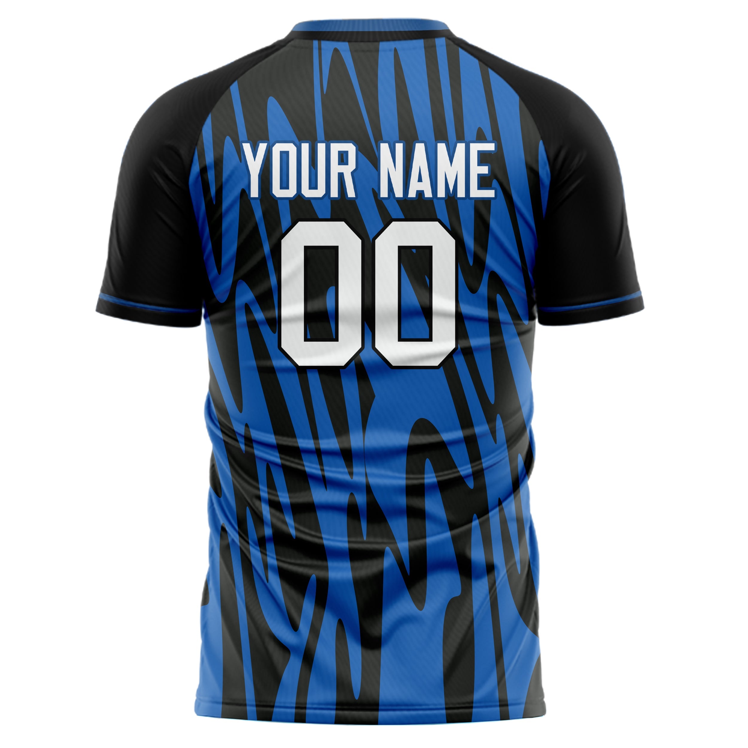 Custom Black Blue Pattern Soccer Jersey