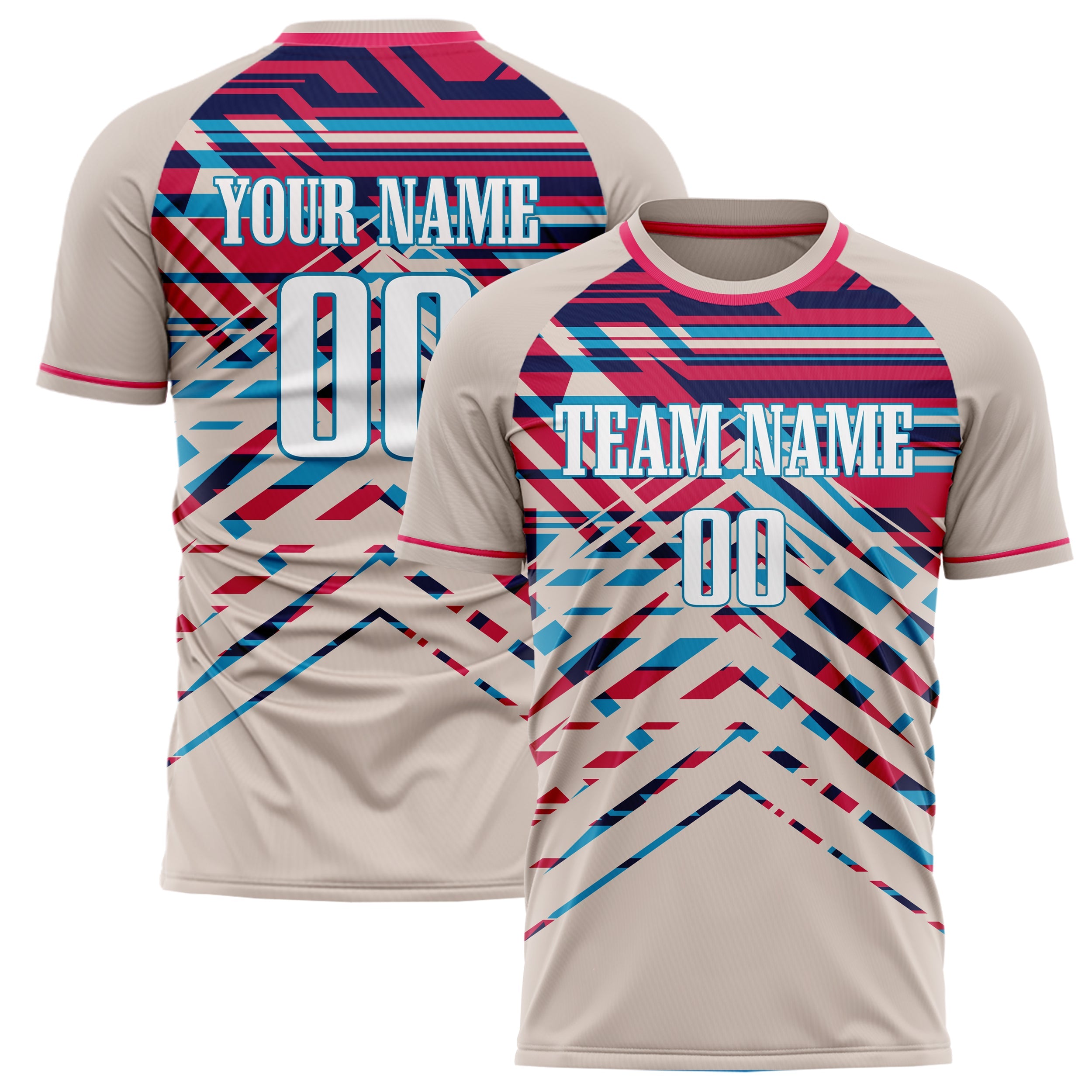 Custom Cream Pink Pattern Soccer Jersey