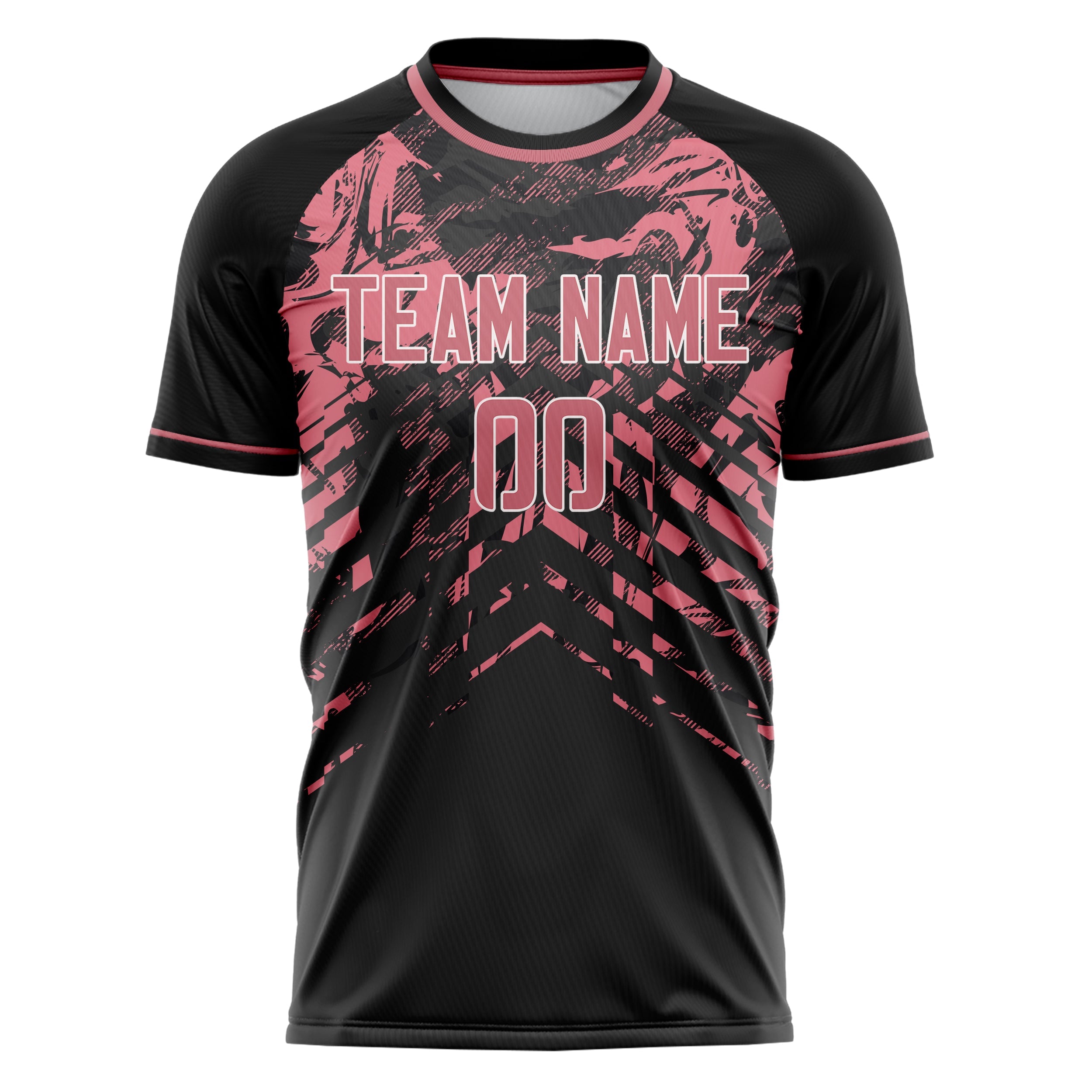 Custom Black Pink Pattern Soccer Jersey