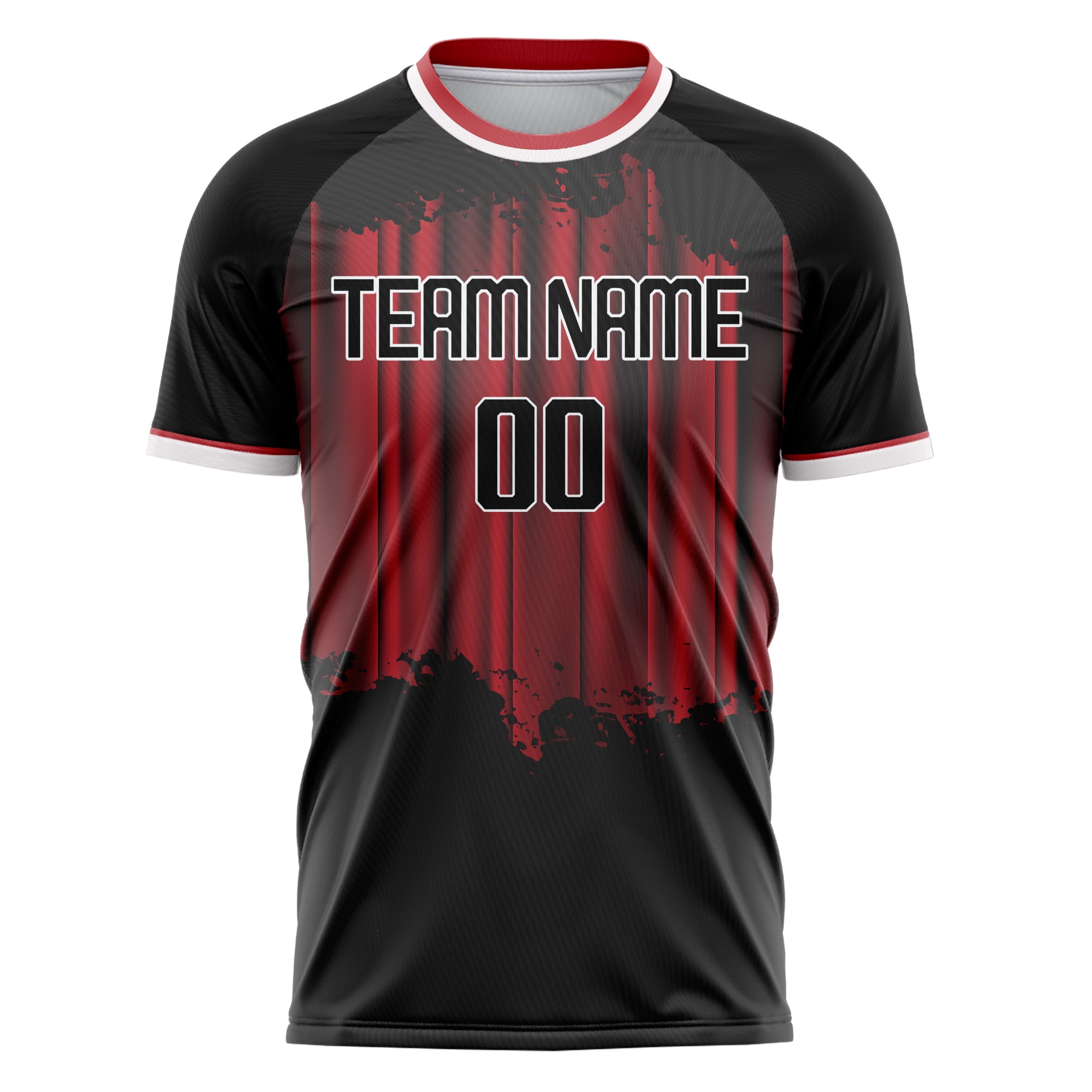 Custom Black Red Pattern Soccer Jersey