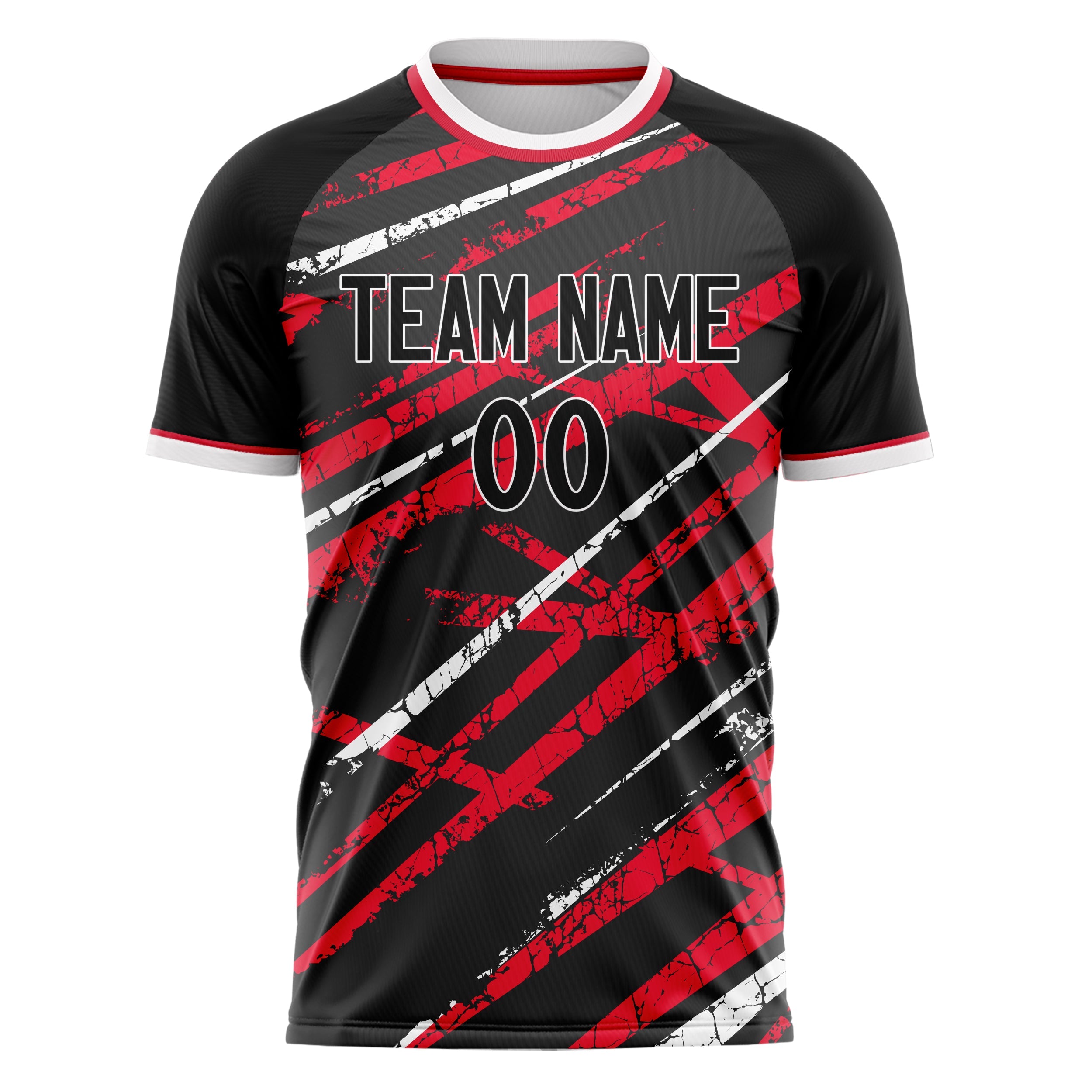 Custom Black Red Pattern Soccer Jersey