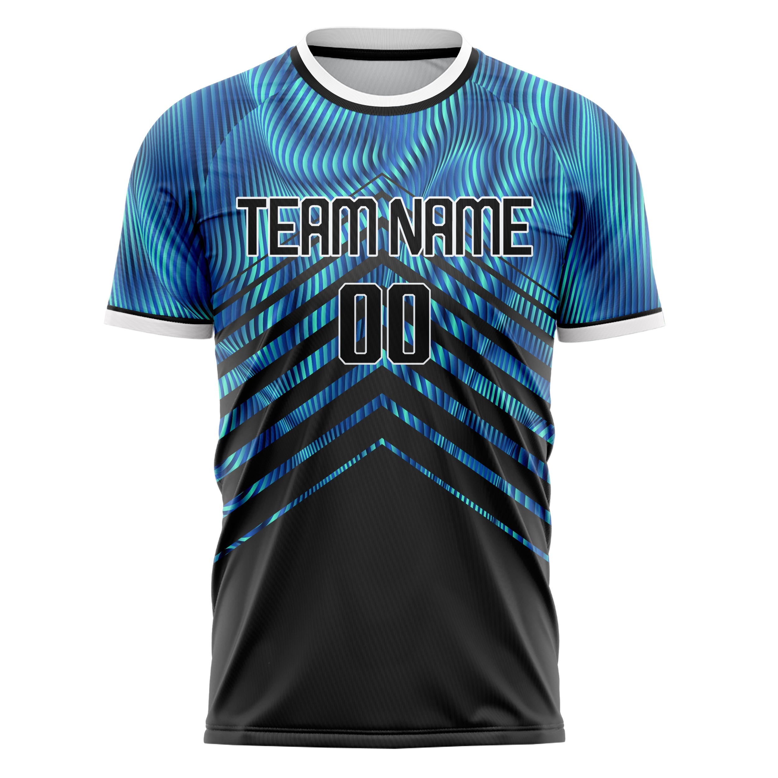 Custom Black Blue Pattern Soccer Jersey