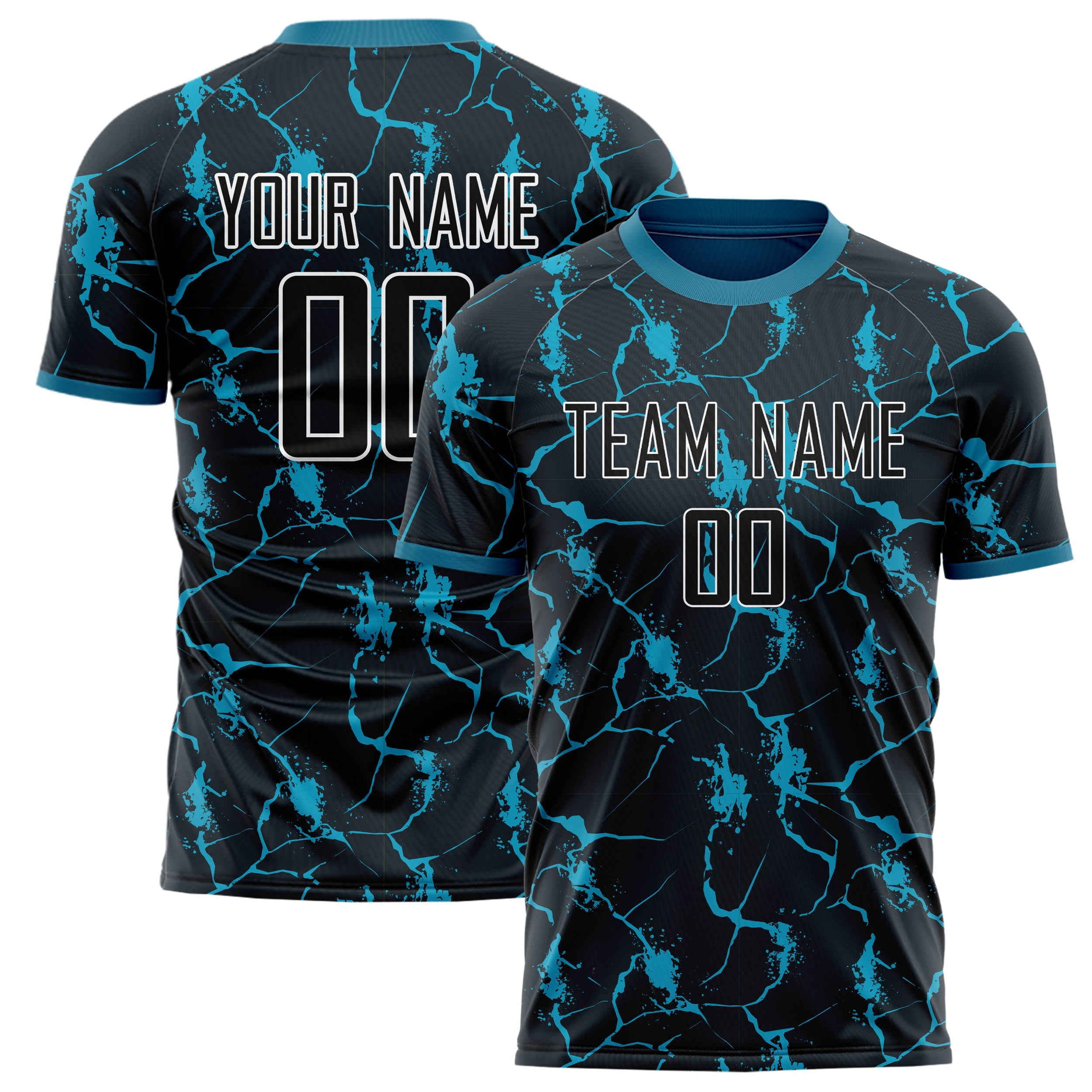Custom Black Blue Pattern Soccer Jersey