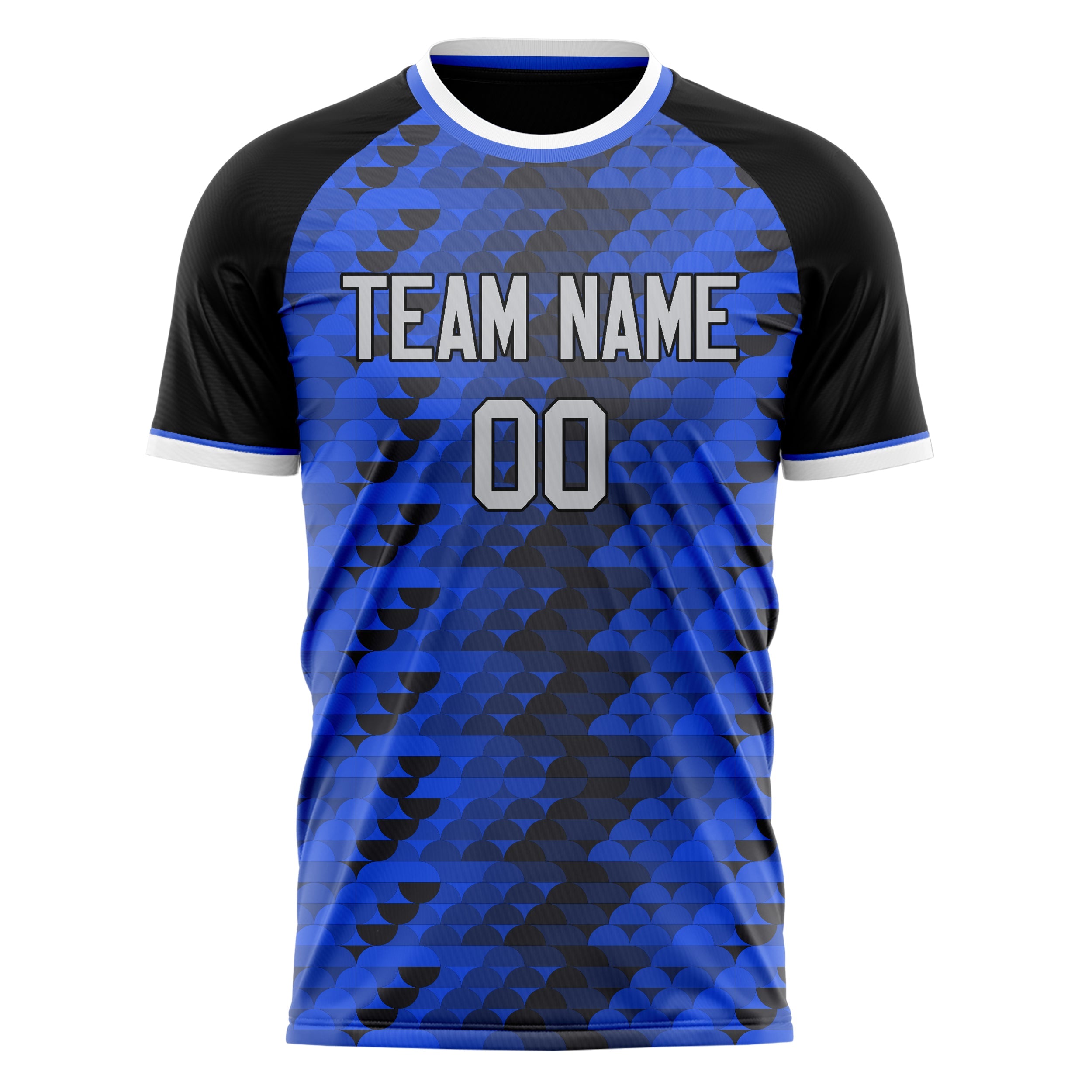 Custom Blue Black Pattern Soccer Jersey