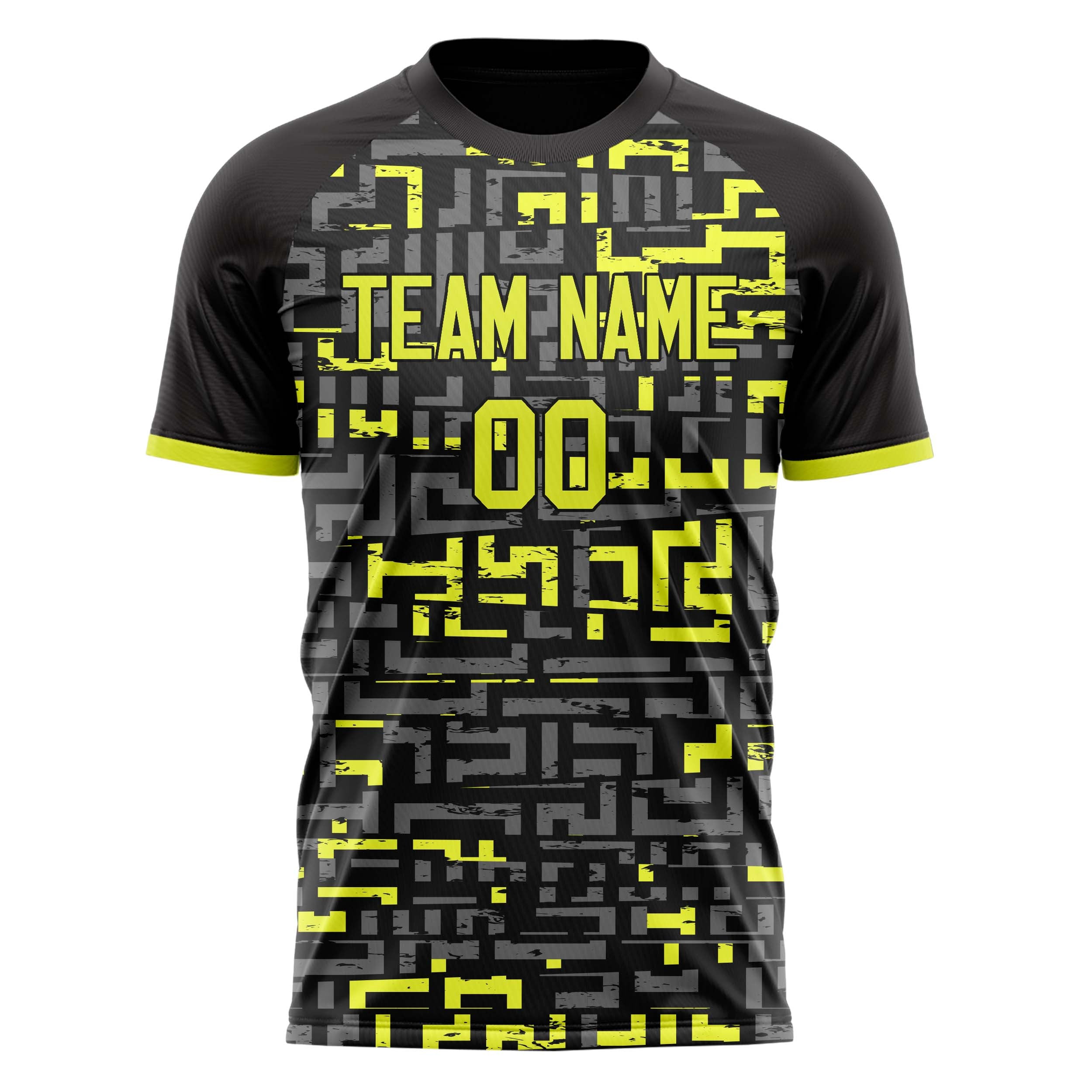 Custom Black Yellow Pattern Soccer Jersey