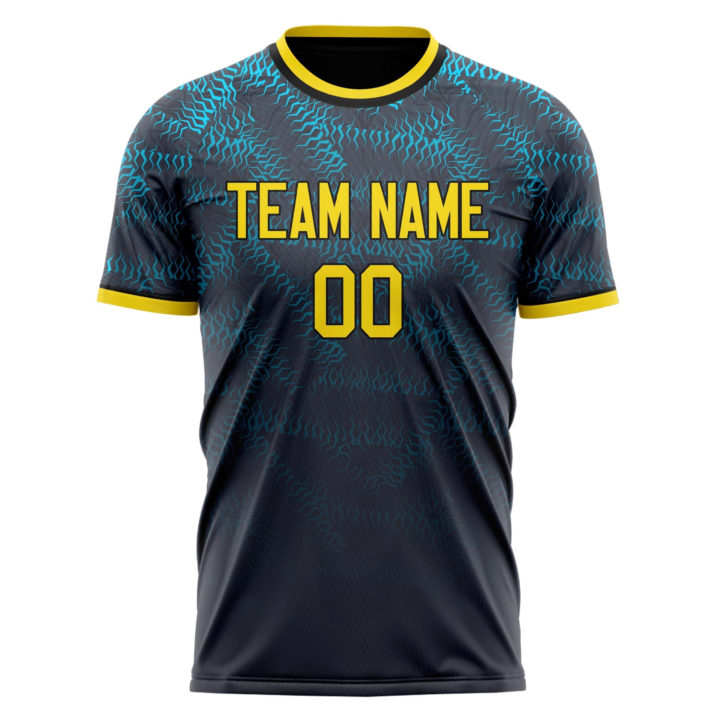 Custom Black Gold Pattern Soccer Jersey