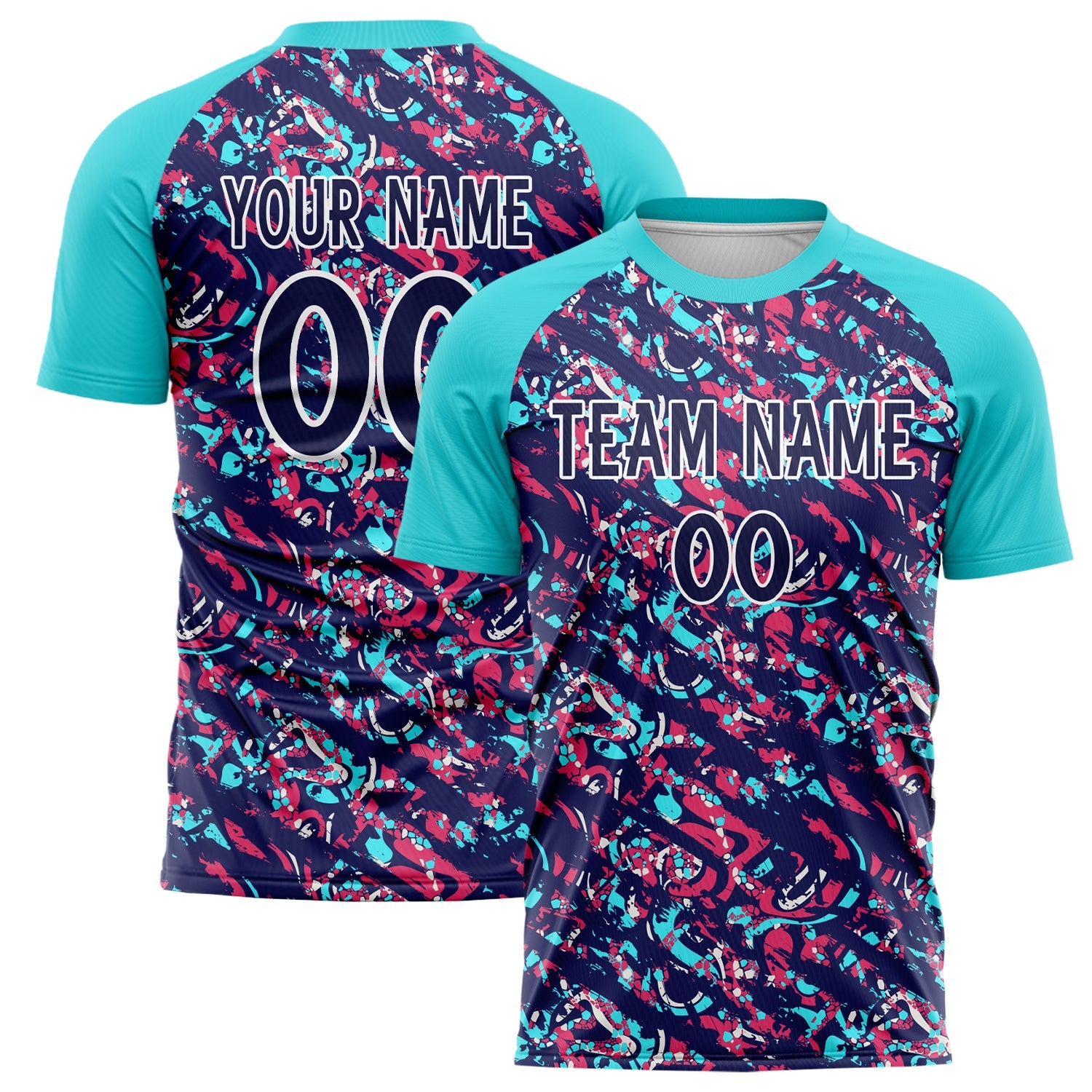 Custom Navy Teal Pattern Soccer Jersey