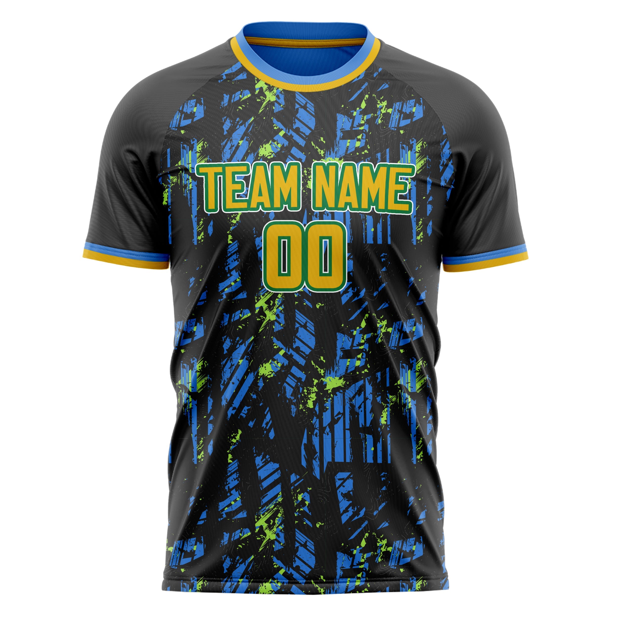 Custom Blue Gold Pattern Soccer Jersey