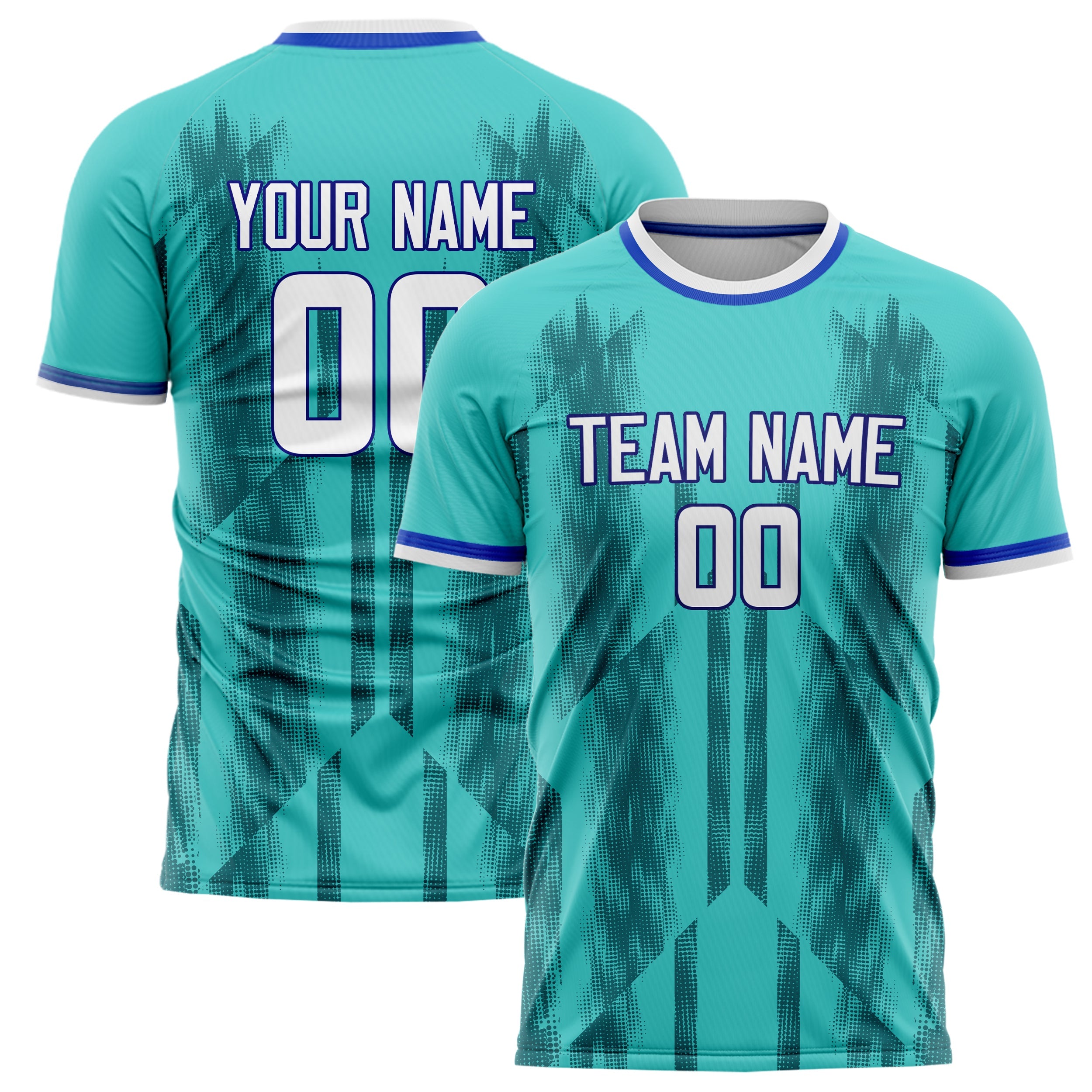 Custom Teal White Pattern Soccer Jersey