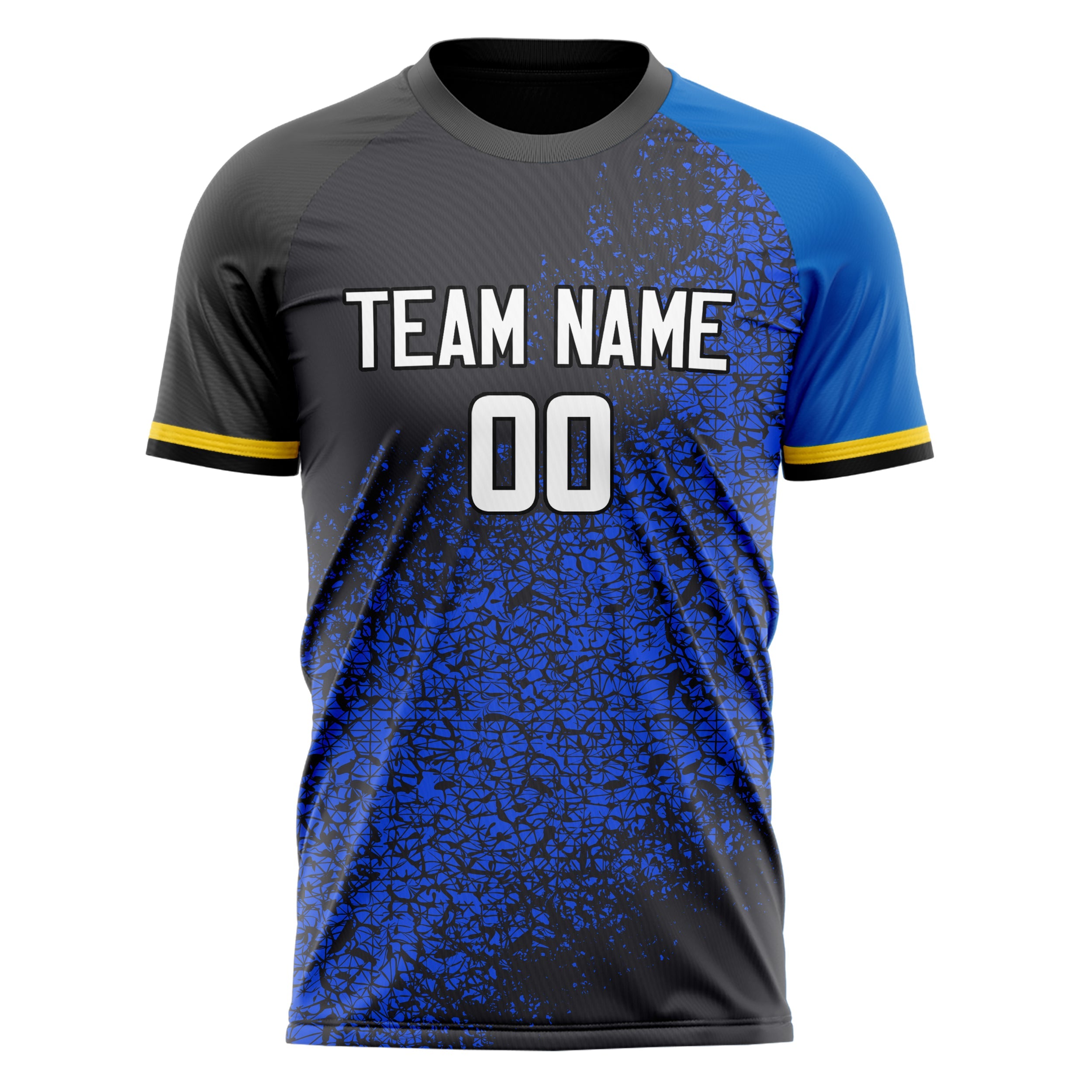 Custom Black Blue Pattern Soccer Jersey