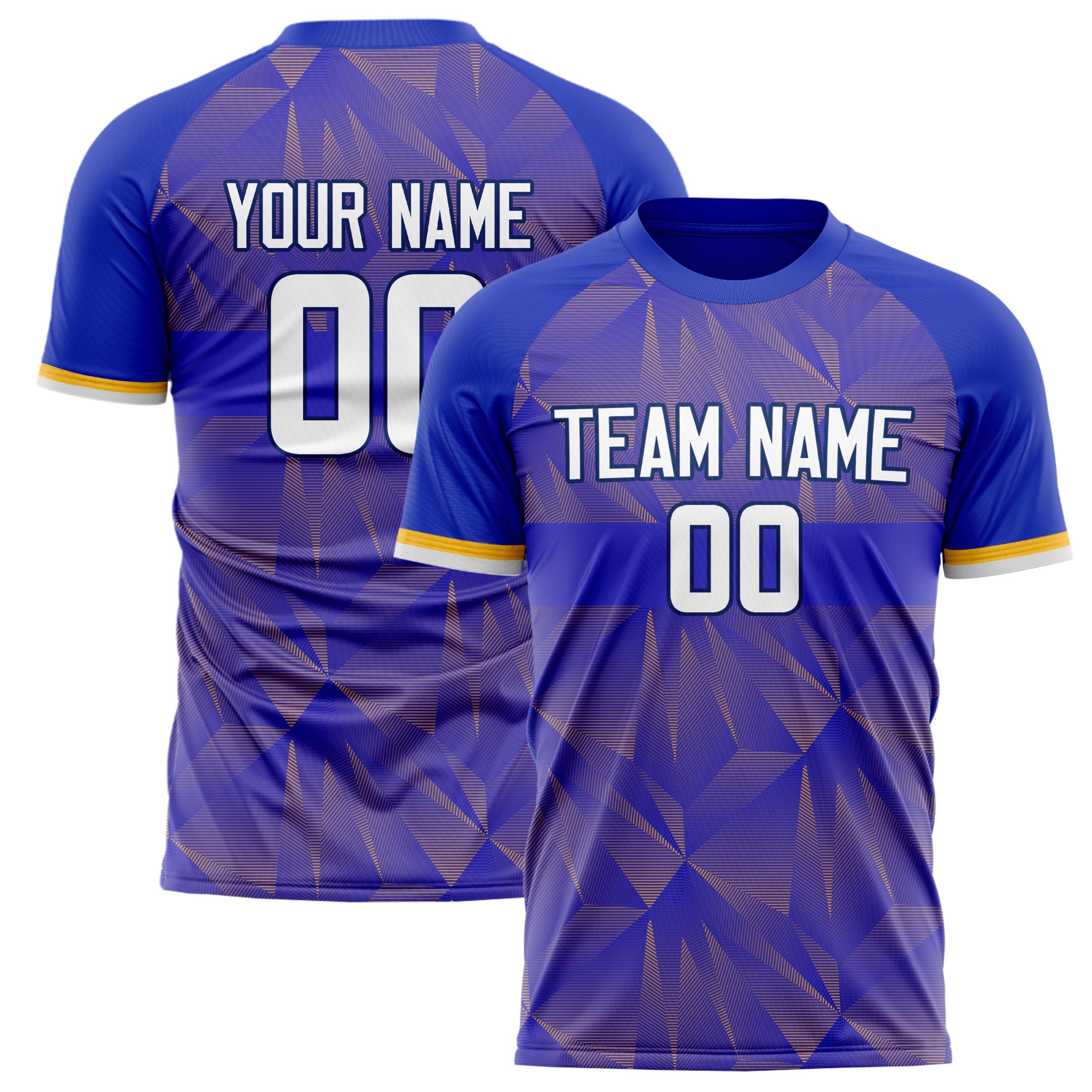 Custom Blue Gold Pattern Soccer Jersey