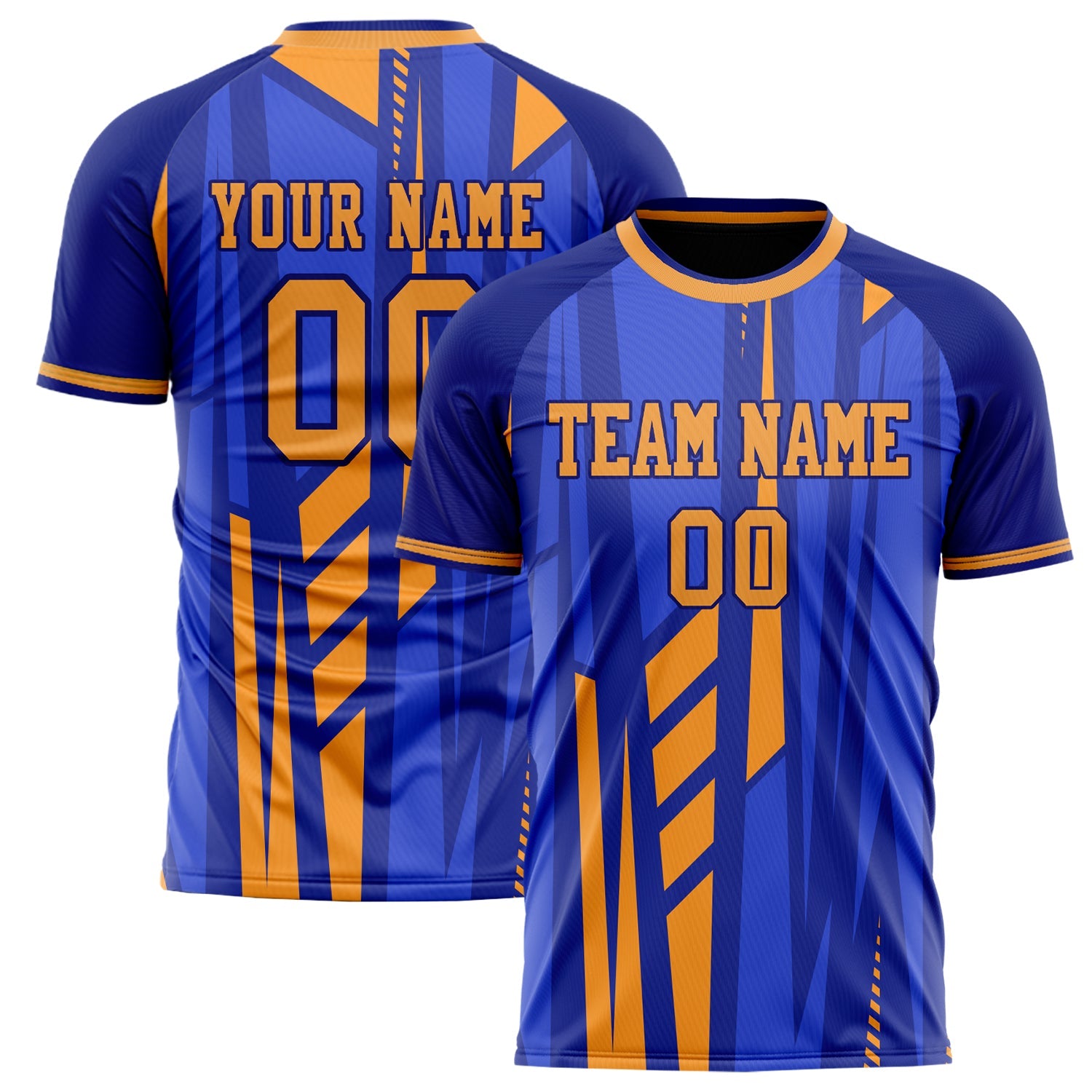 Custom Blue Gold Pattern Soccer Jersey