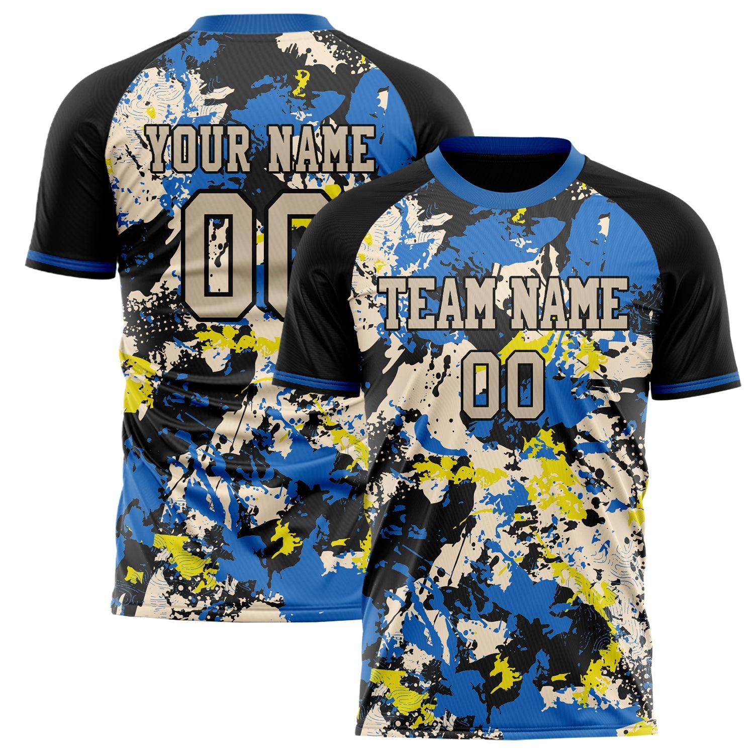 Custom Blue Black Pattern Soccer Jersey
