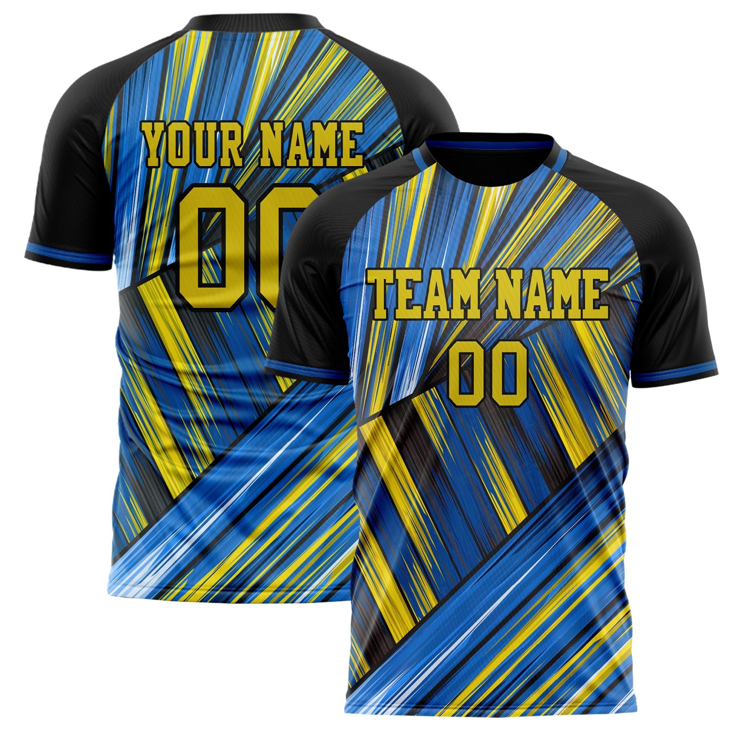 Custom Gold Blue Pattern Soccer Jersey