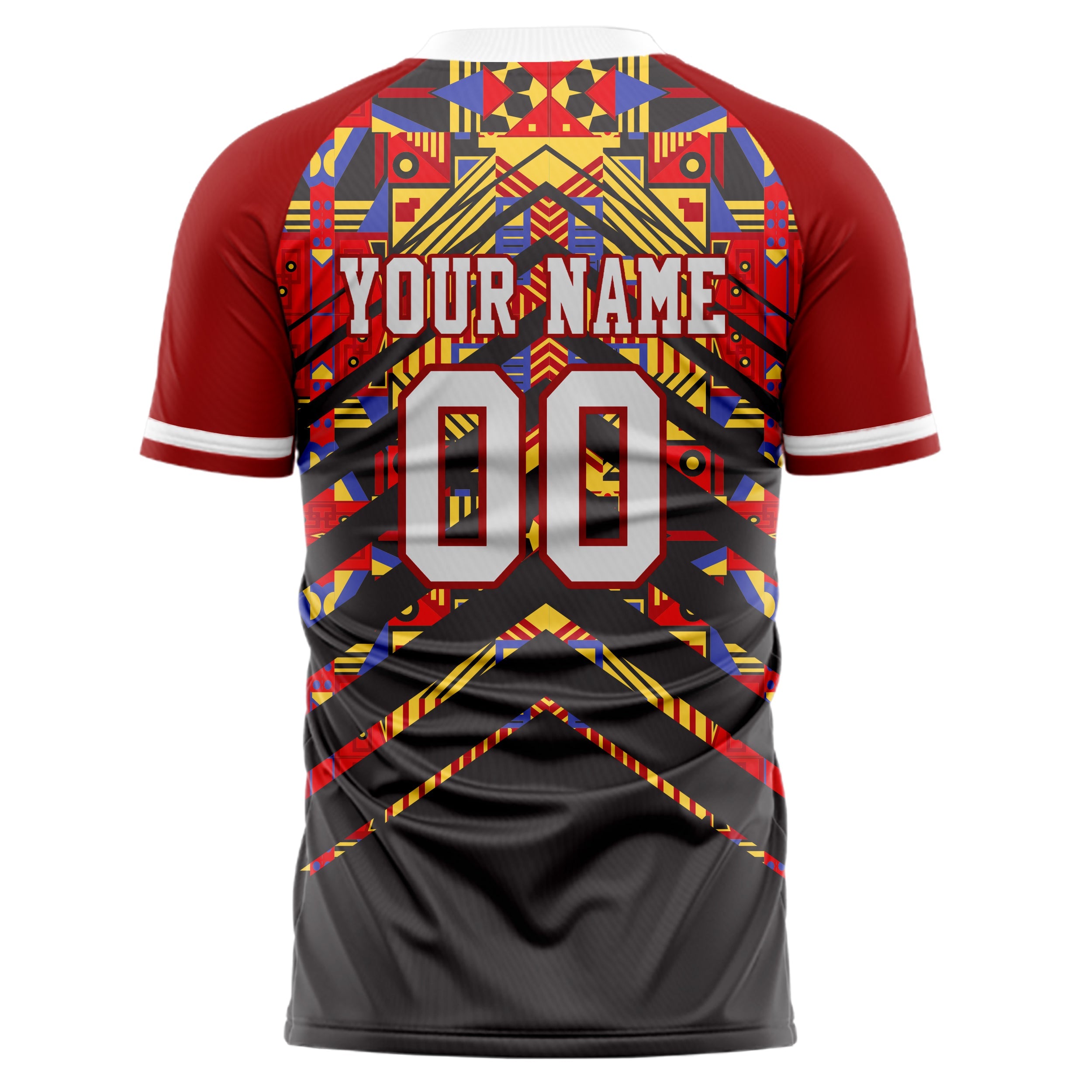 Custom Red Black Pattern Soccer Jersey
