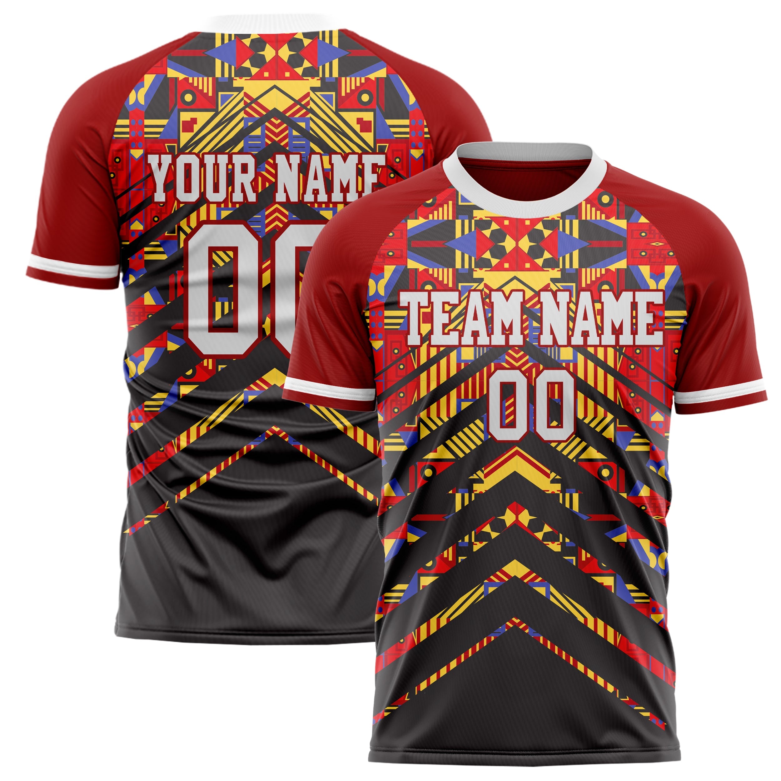 Custom Red Black Pattern Soccer Jersey