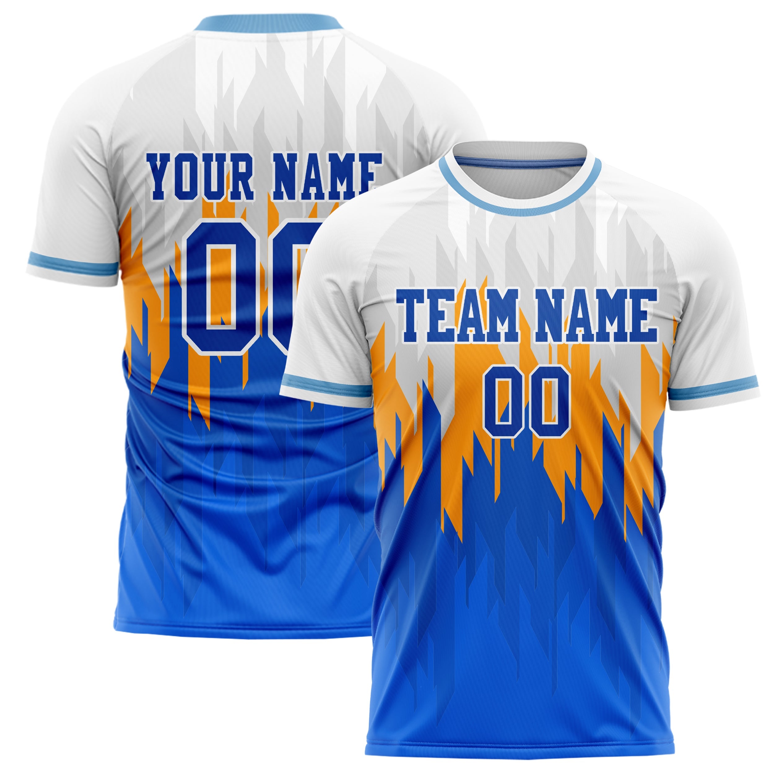 Custom White Blue Pattern Soccer Jersey