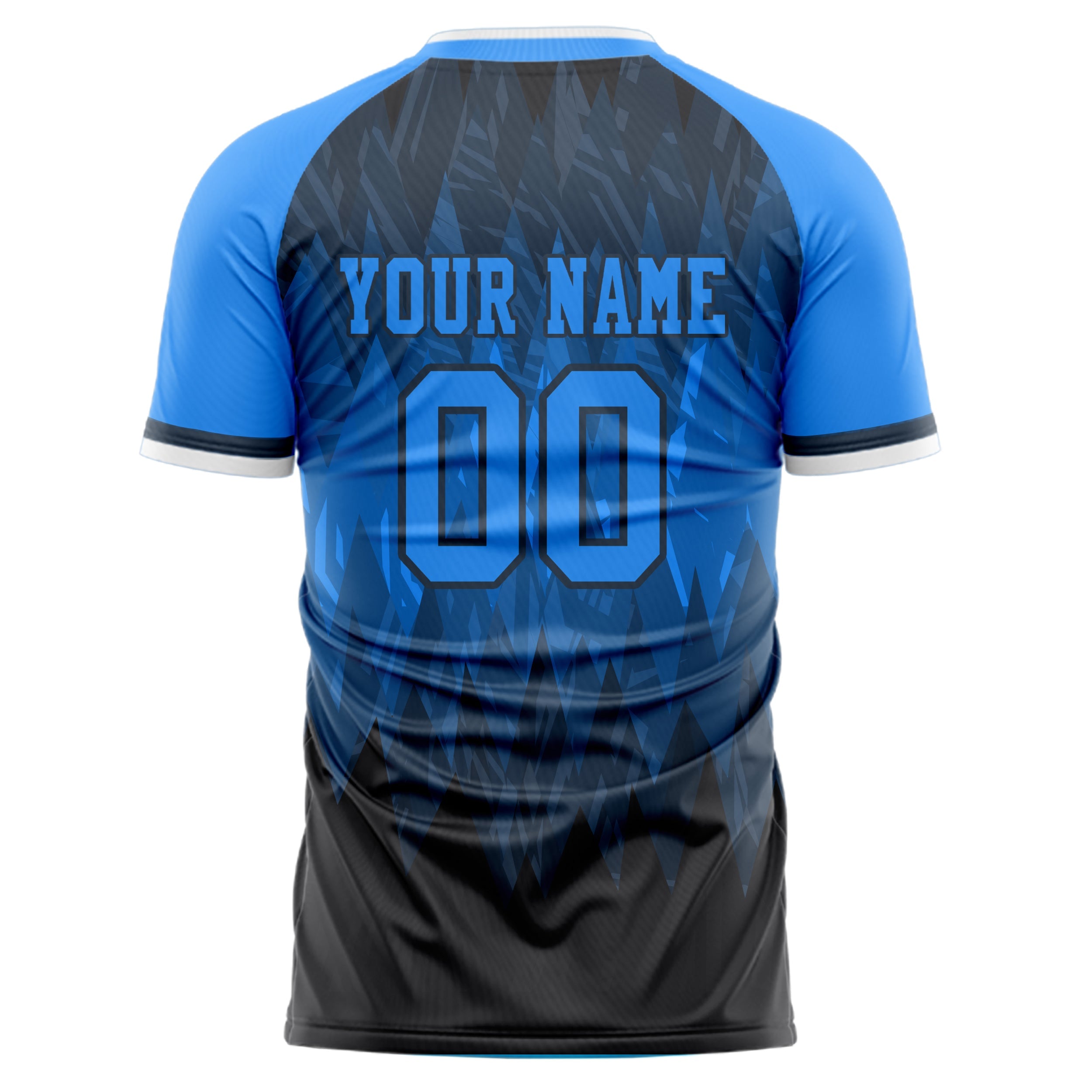 Custom Black Blue Pattern Soccer Jersey