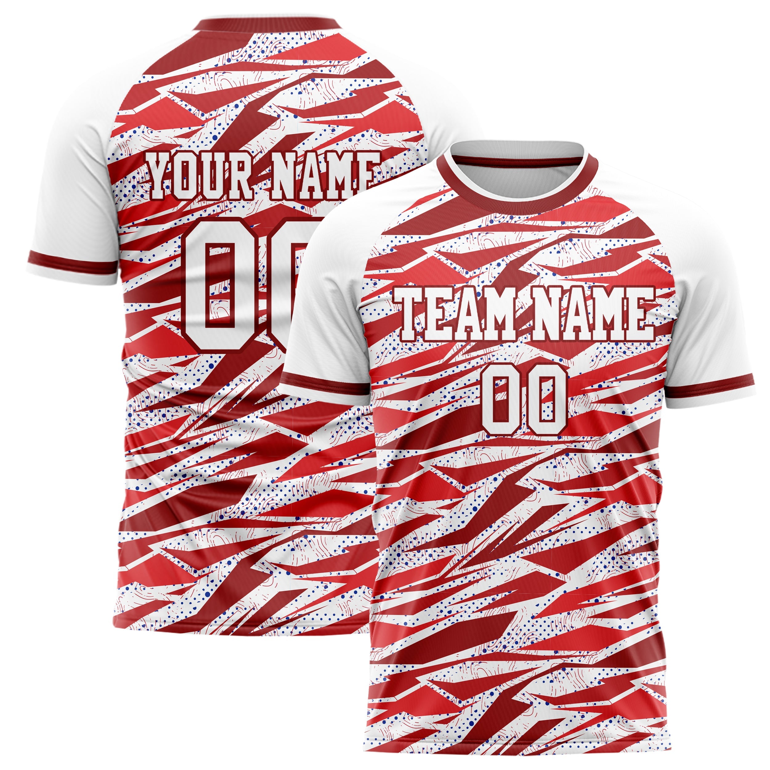 Custom White Red Pattern Soccer Jersey
