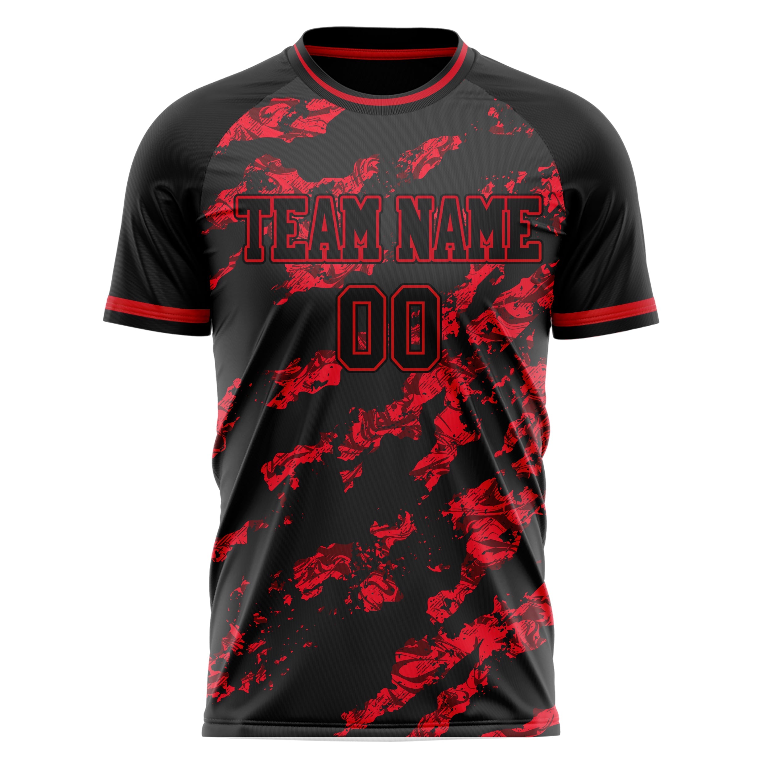 Custom Black Red Pattern Soccer Jersey