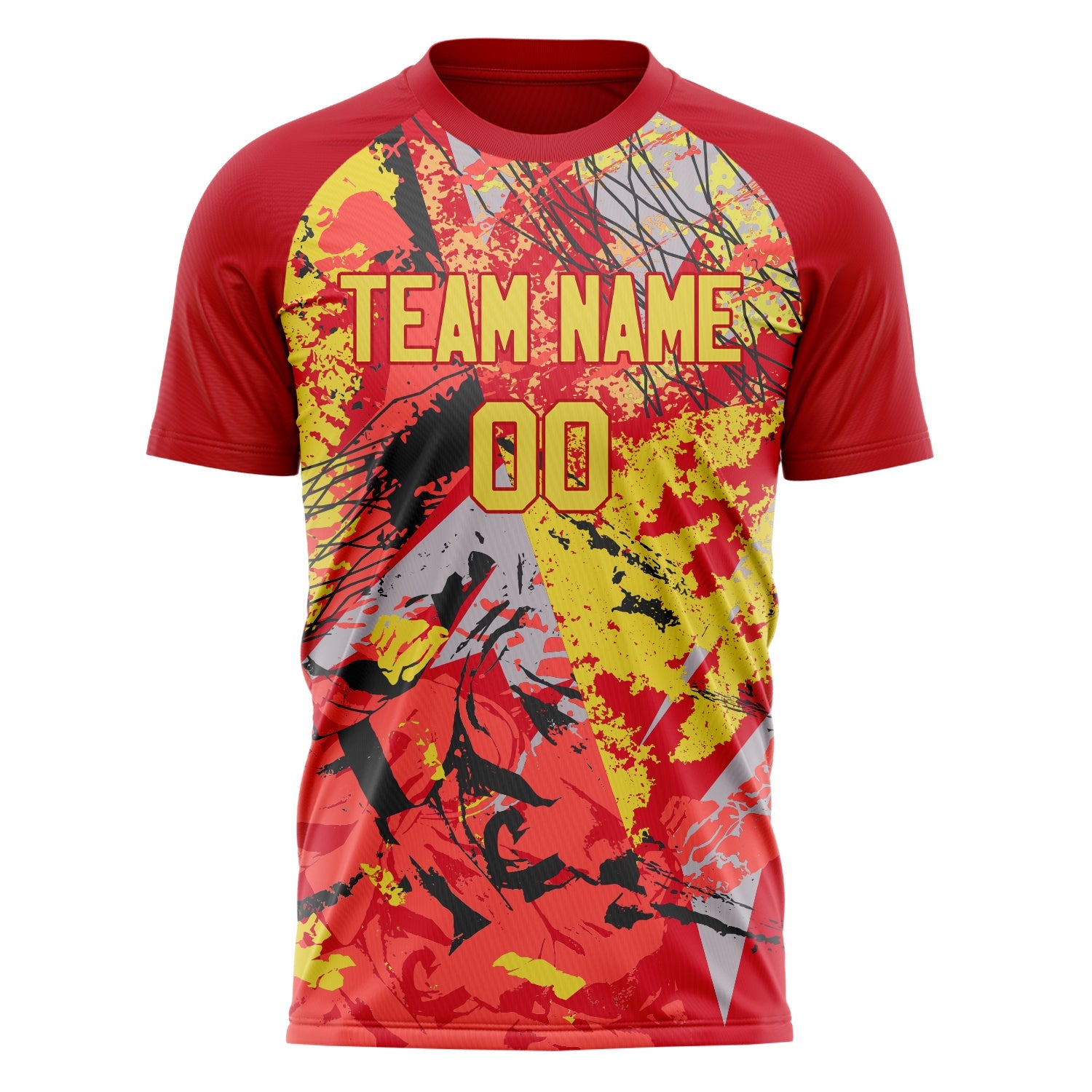 Custom Red Gold Pattern Soccer Jersey