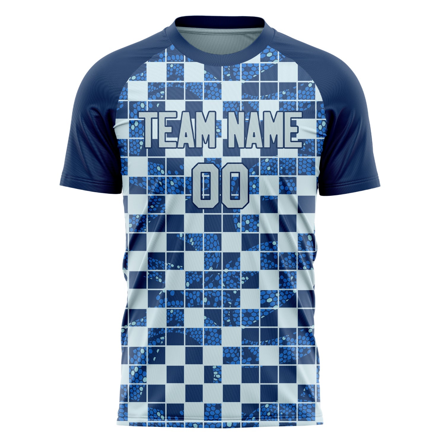 Custom Navy Gray Pattern Soccer Jersey