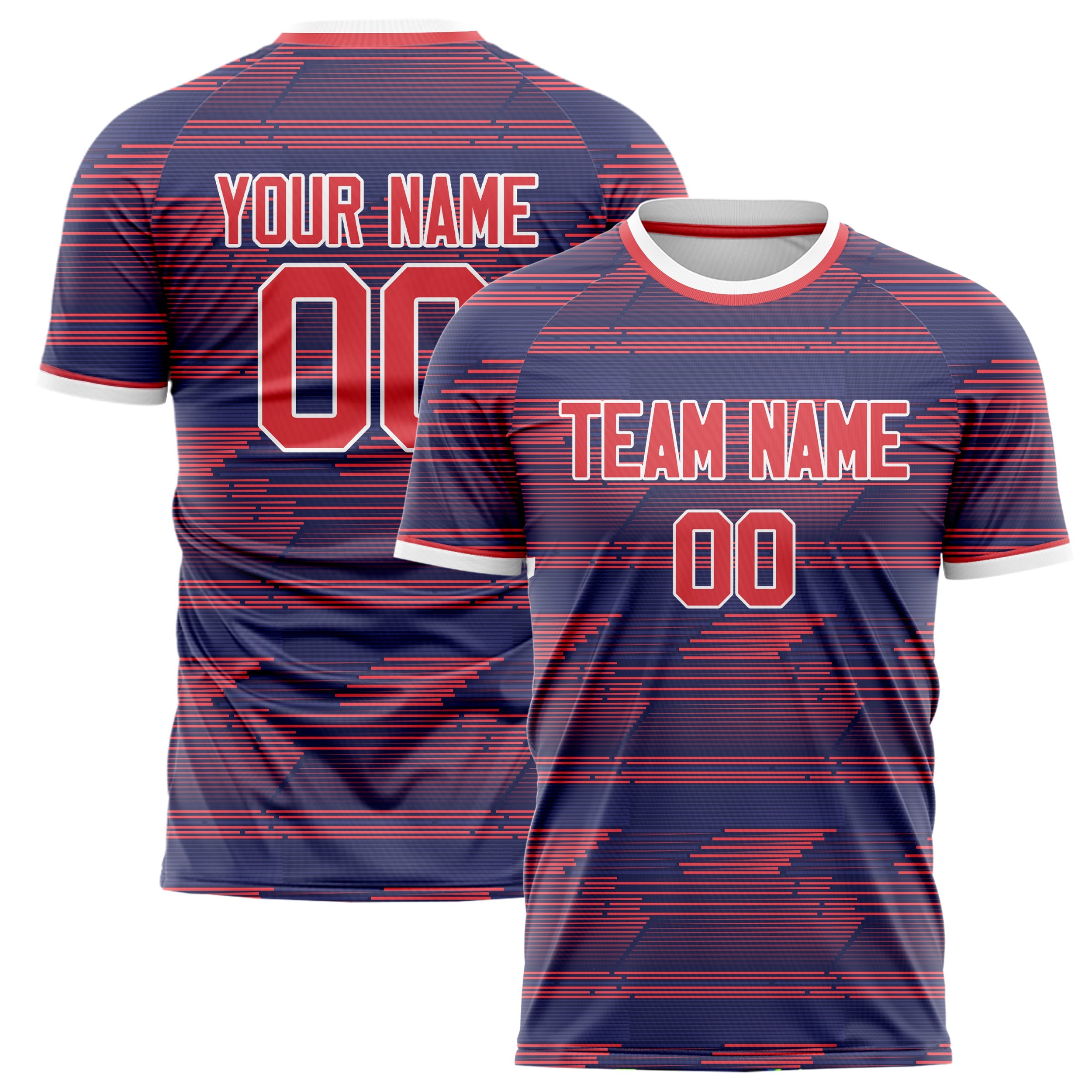 Custom Navy Red Pattern Soccer Jersey