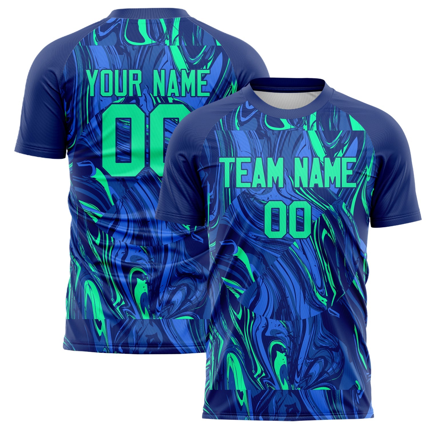 Custom Navy Teal Pattern Soccer Jersey