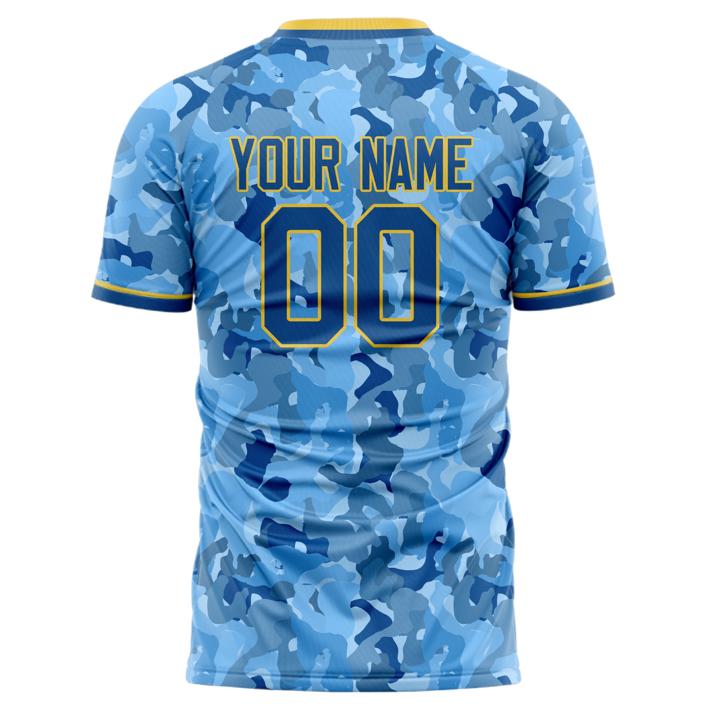 Custom Blue Gold Pattern Soccer Jersey