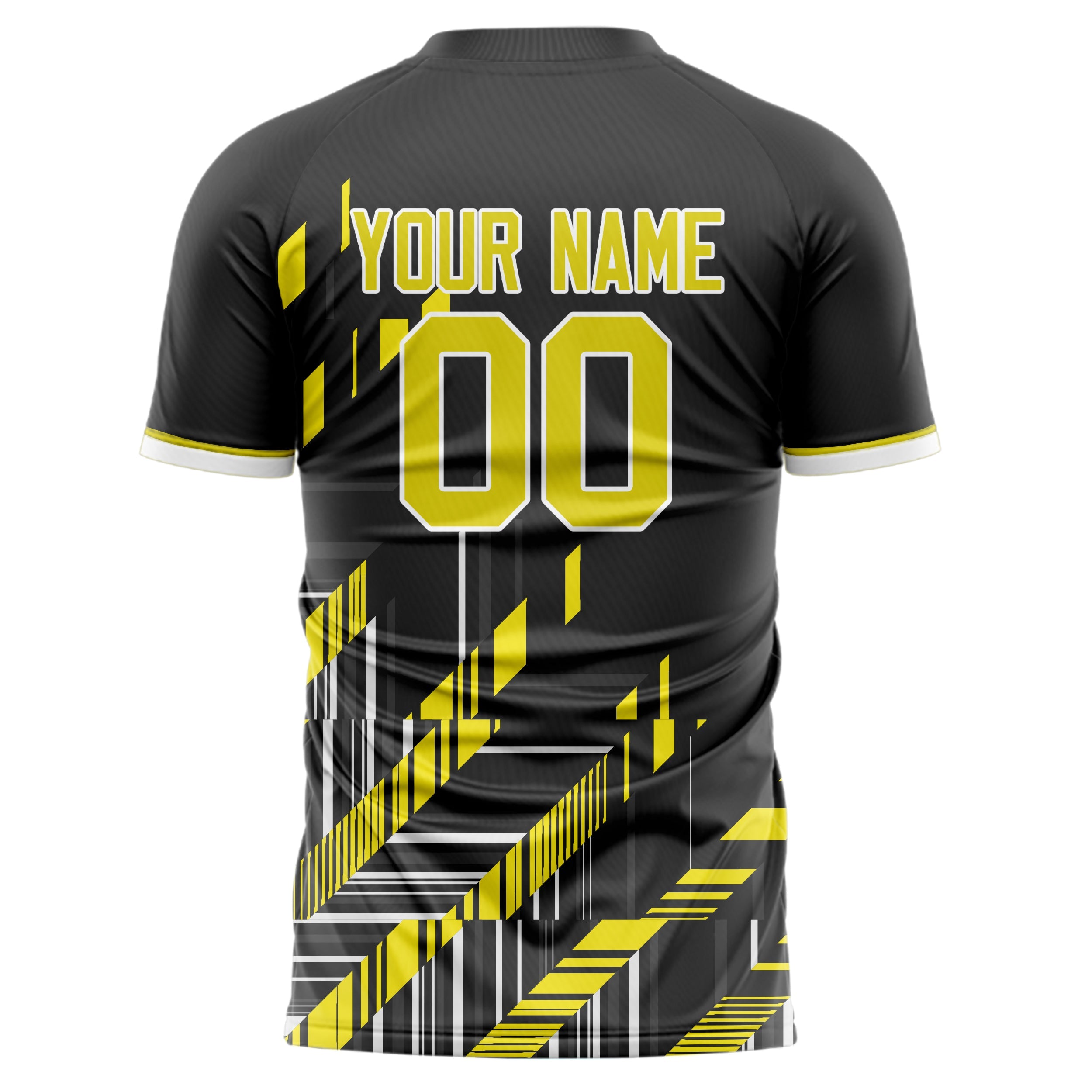 Custom Black Yellow Pattern Soccer Jersey