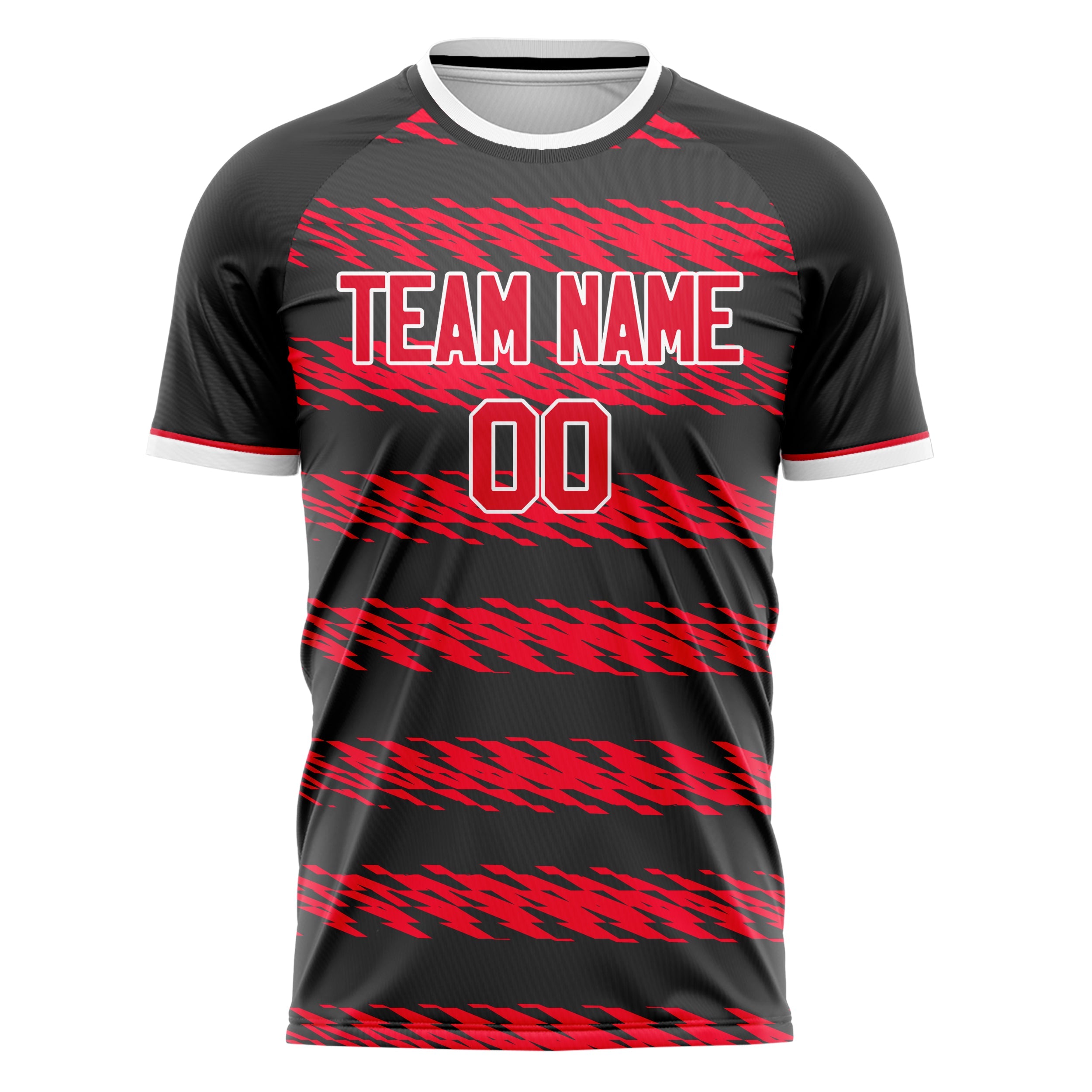 Custom Black Red Pattern Soccer Jersey