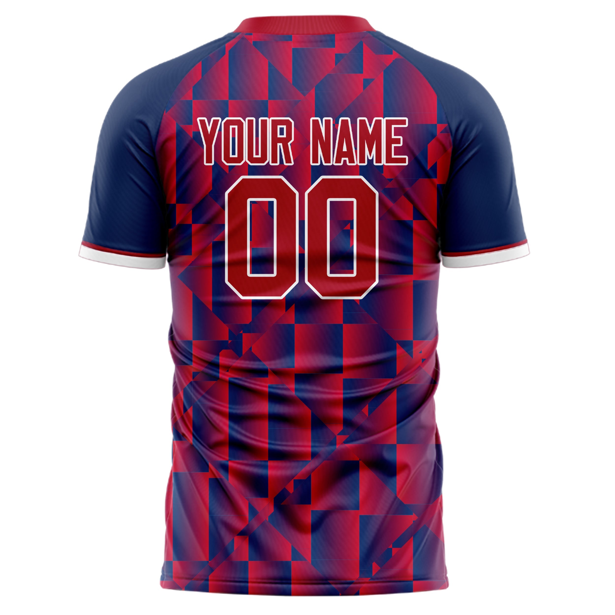 Custom Red Navy Pattern Soccer Jersey