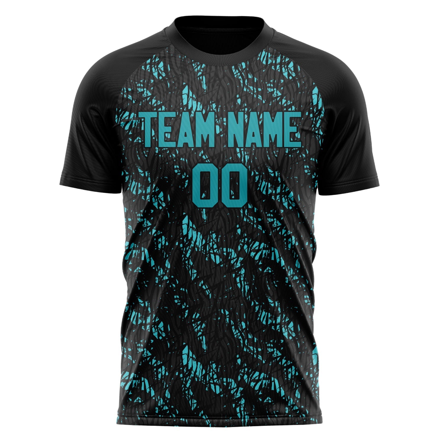 Custom Black Teal Pattern Soccer Jersey