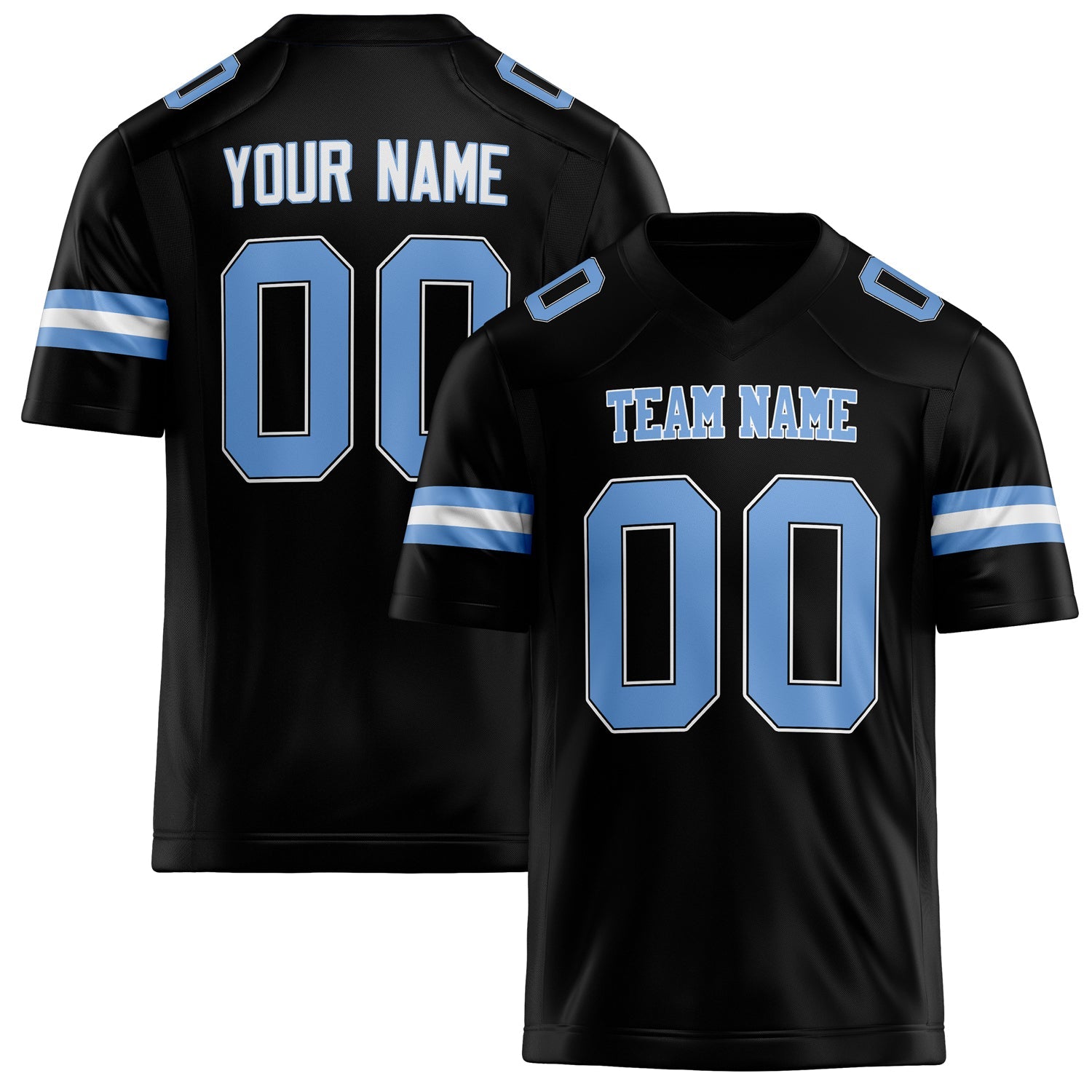Custom Black light blue Solid Colour Football Jersey FT02240730BL025