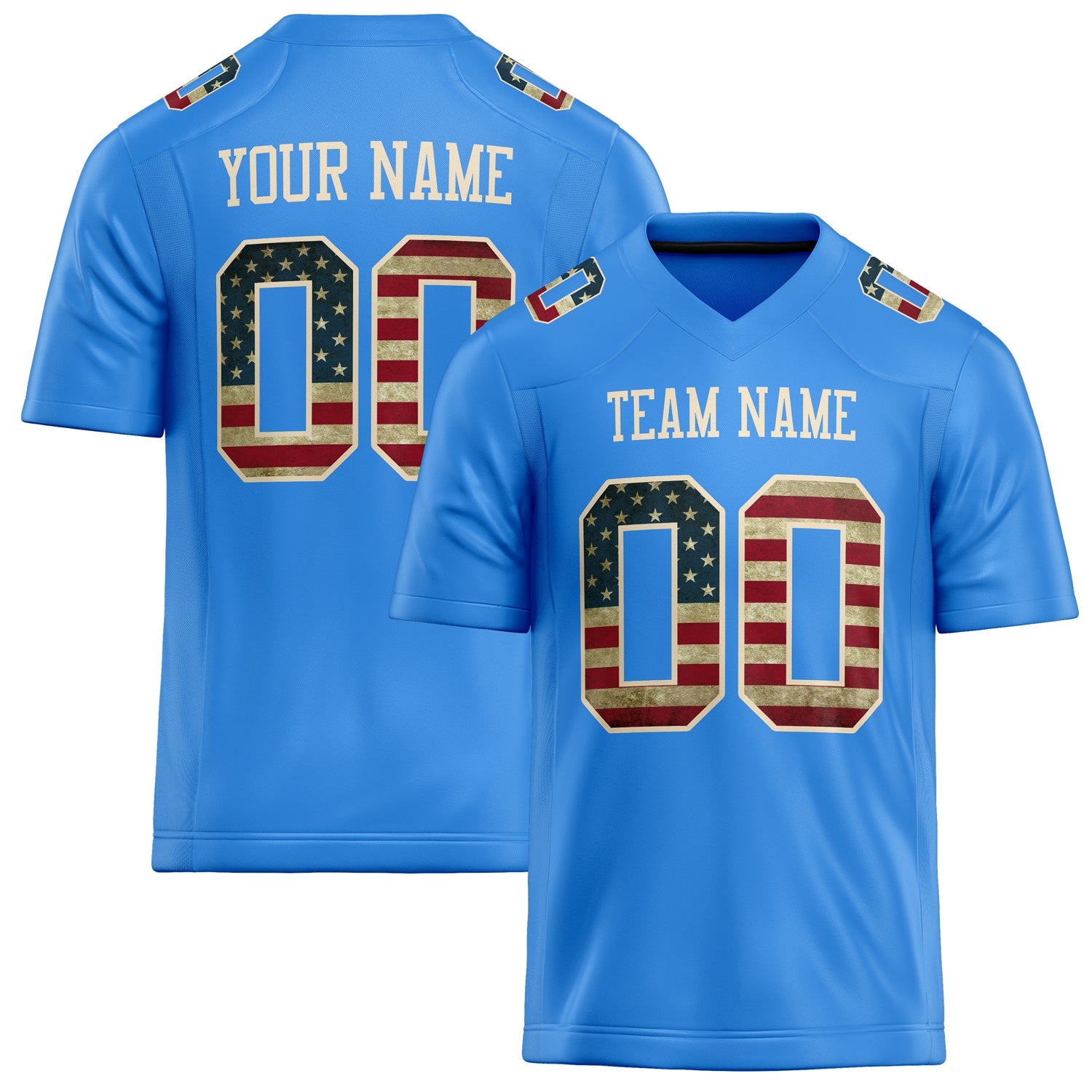 Custom Electric Blue cream Solid Colour Football Jersey FT02240730EL119