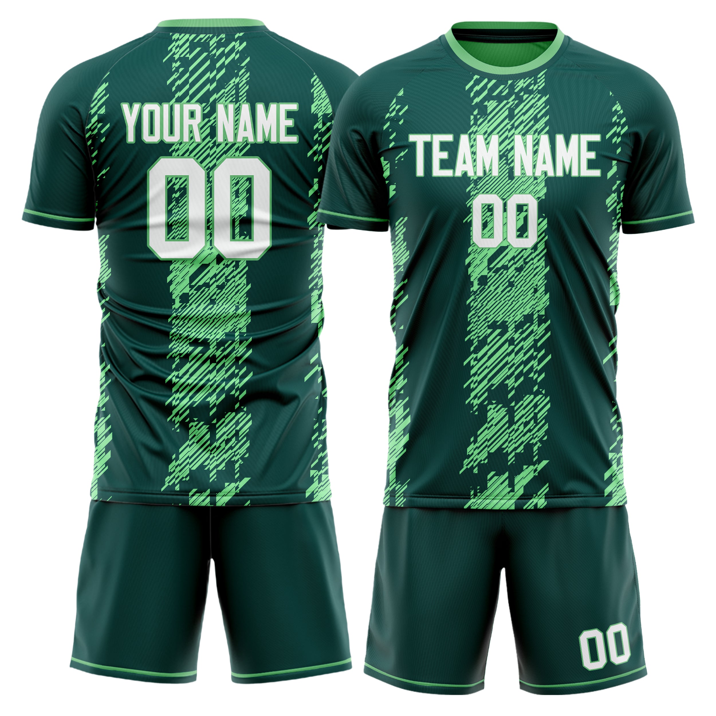 Custom Dark Green Green GeometricalPattern Soccer Jersey