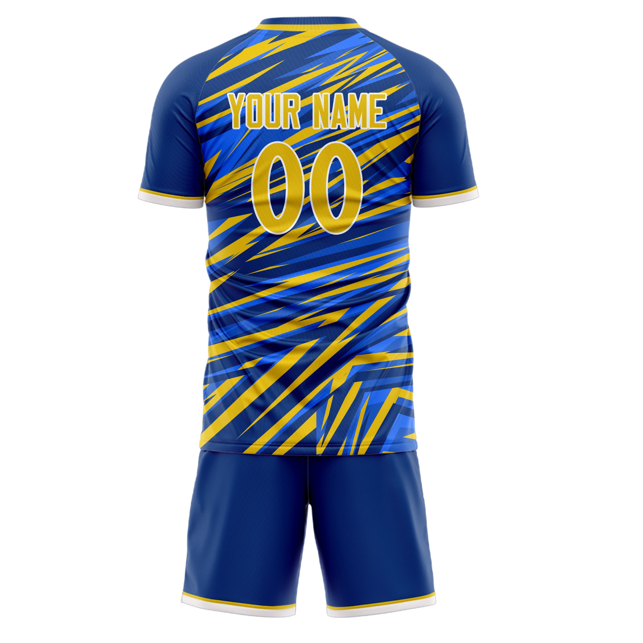 Custom Blue Gold GeometricalPattern Soccer Jersey