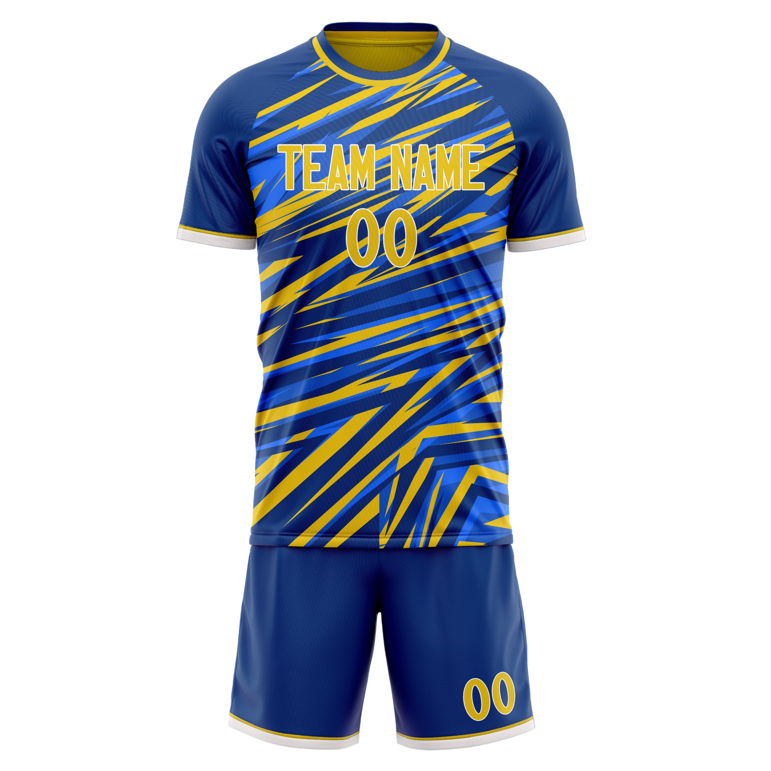 Custom Blue Gold GeometricalPattern Soccer Jersey