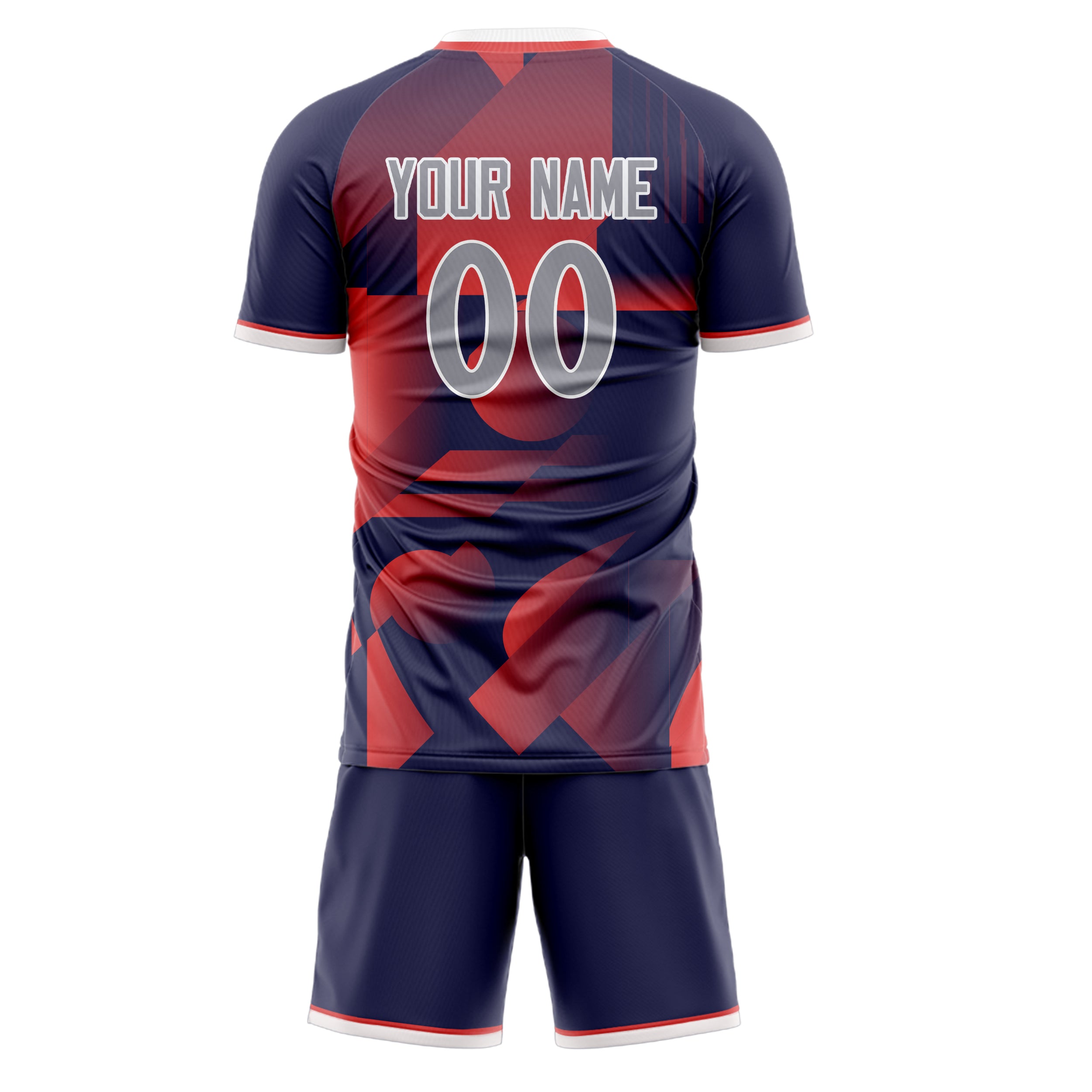 Custom Navy Red GeometricalPattern Soccer Jersey