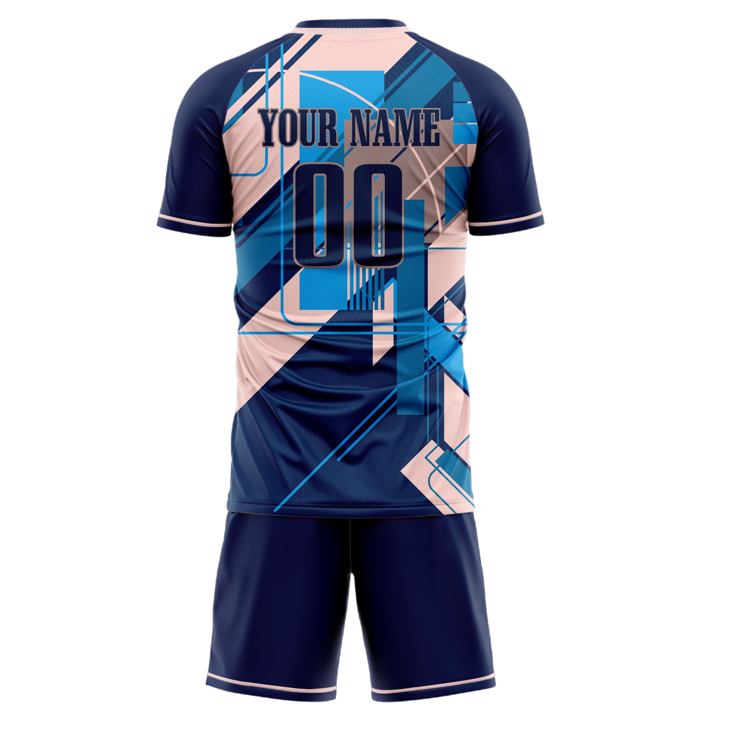 Custom Navy Pink GeometricalPattern Soccer Jersey