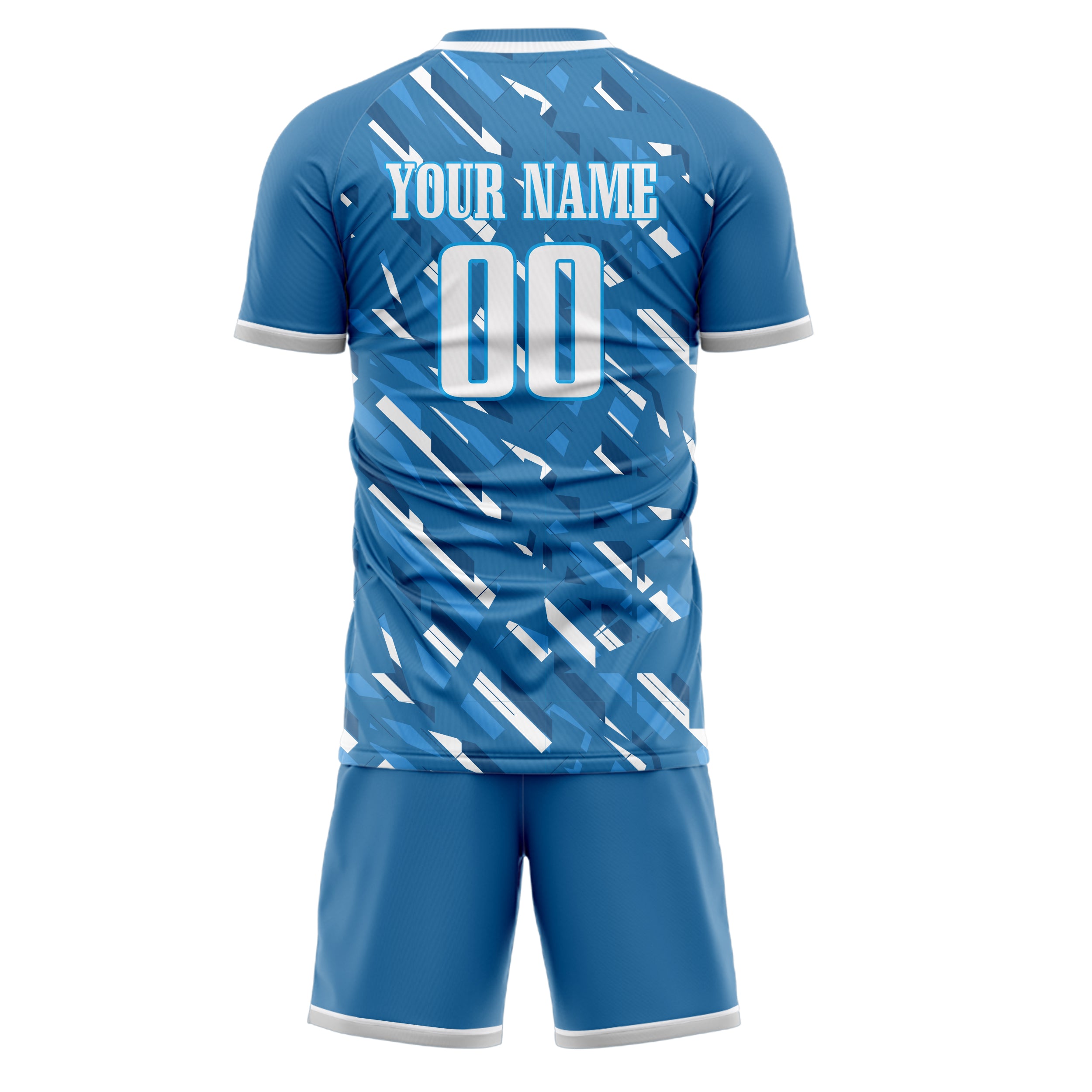 Custom Blue White GeometricalPattern Soccer Jersey