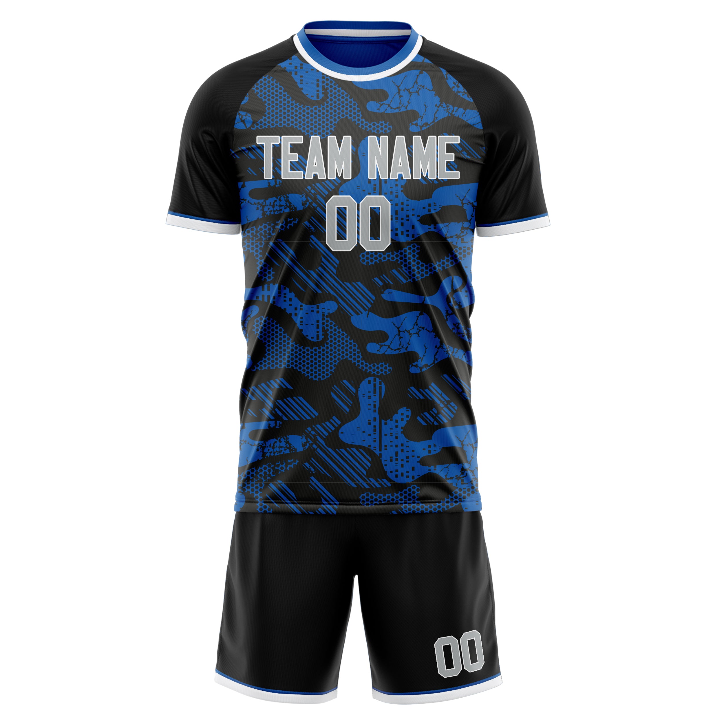 Custom Blue Black GeometricalPattern Soccer Jersey